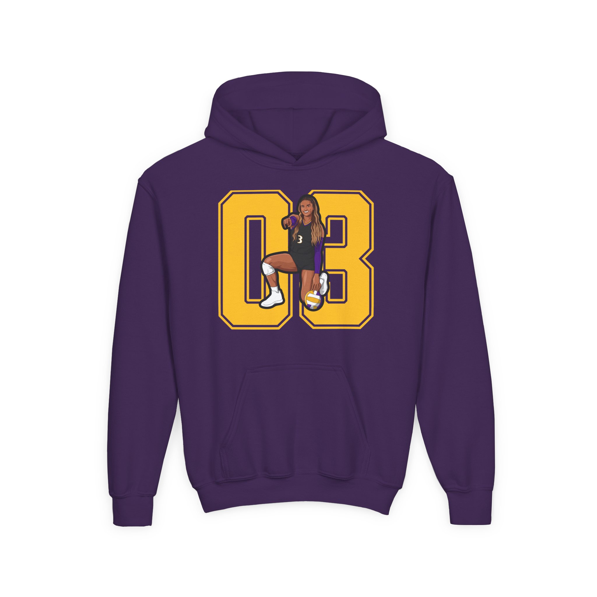 Youth Hoodie — character_number in Purple