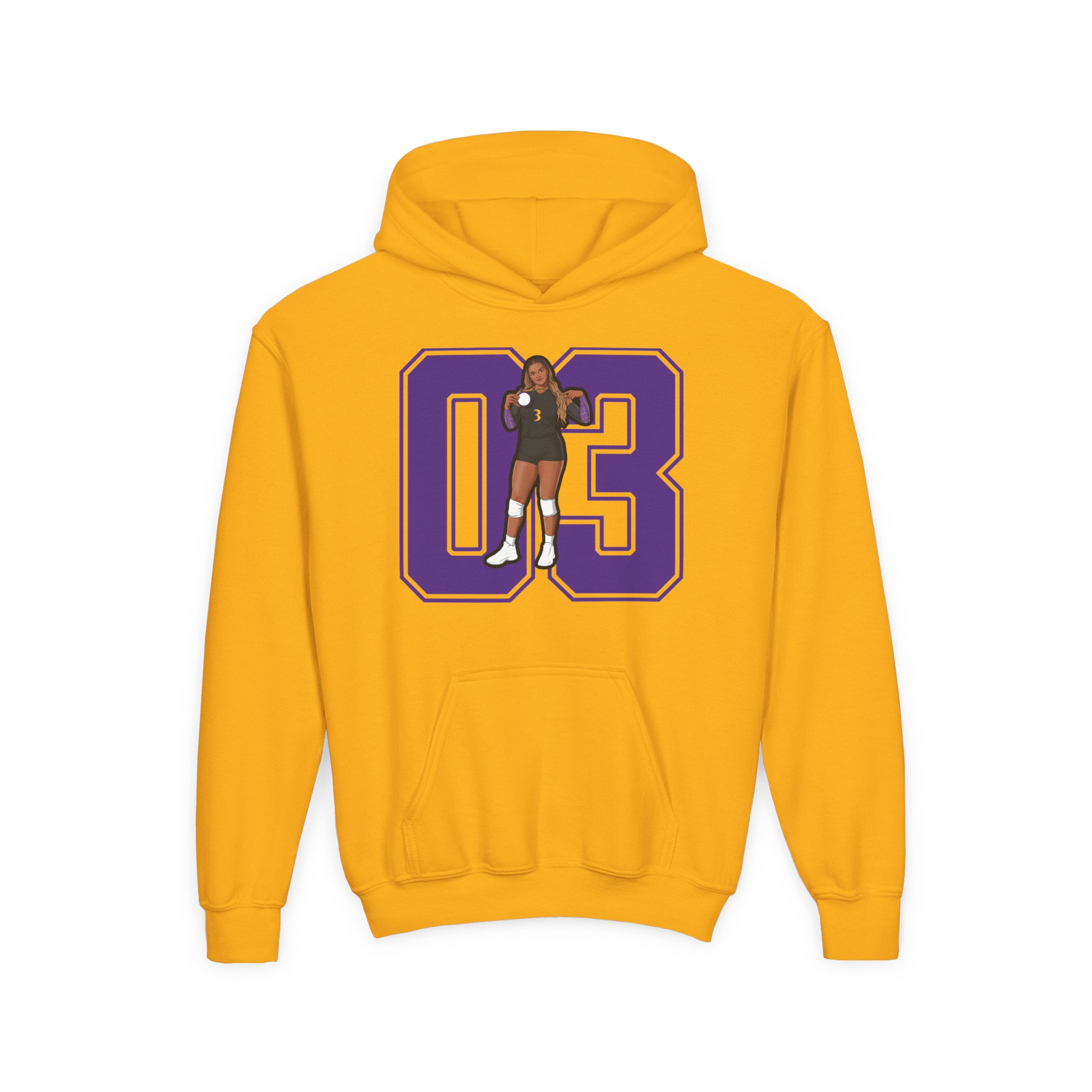 Youth Hoodie — character_number in Gold