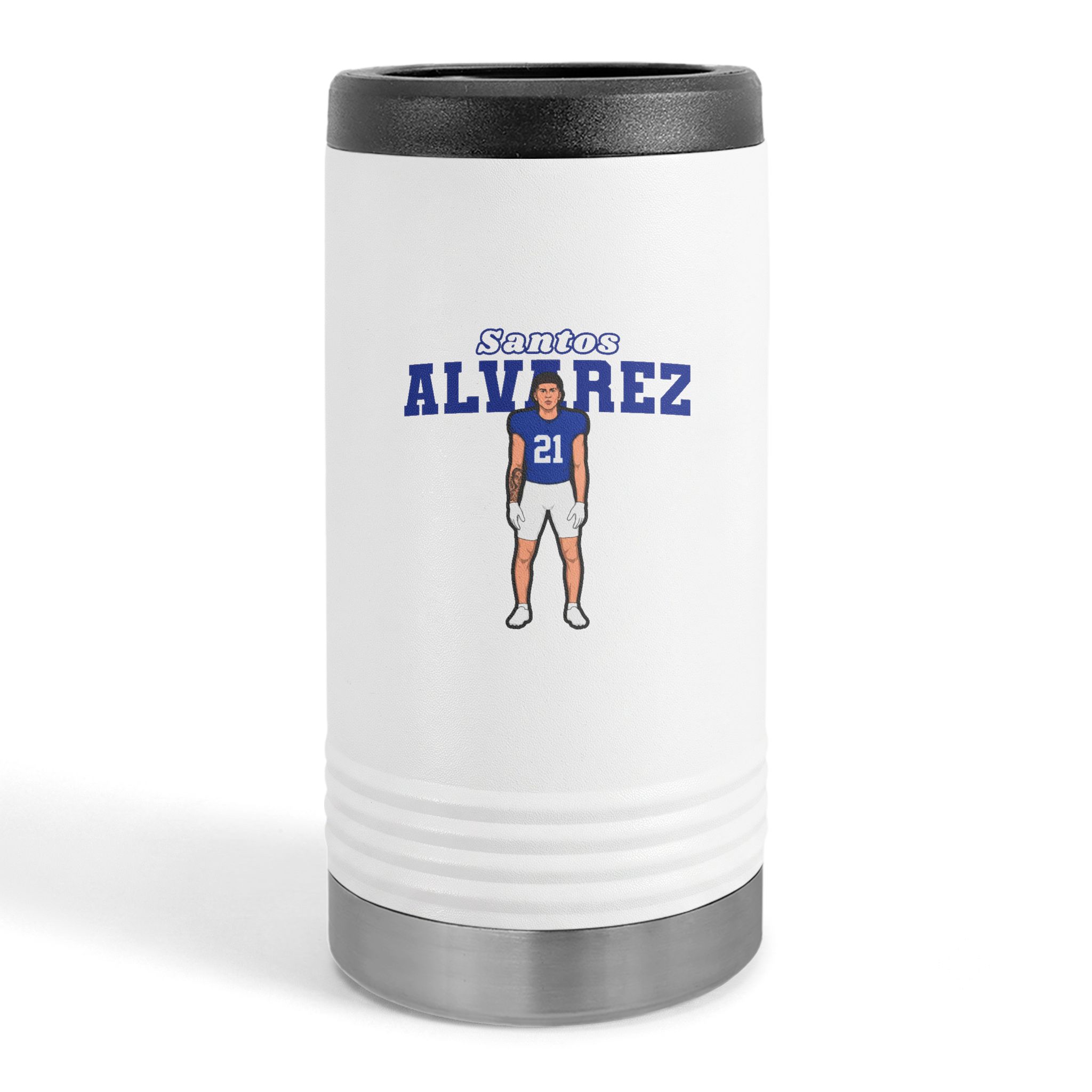 Slim Stainless Can Cooler — character_name_arch in White