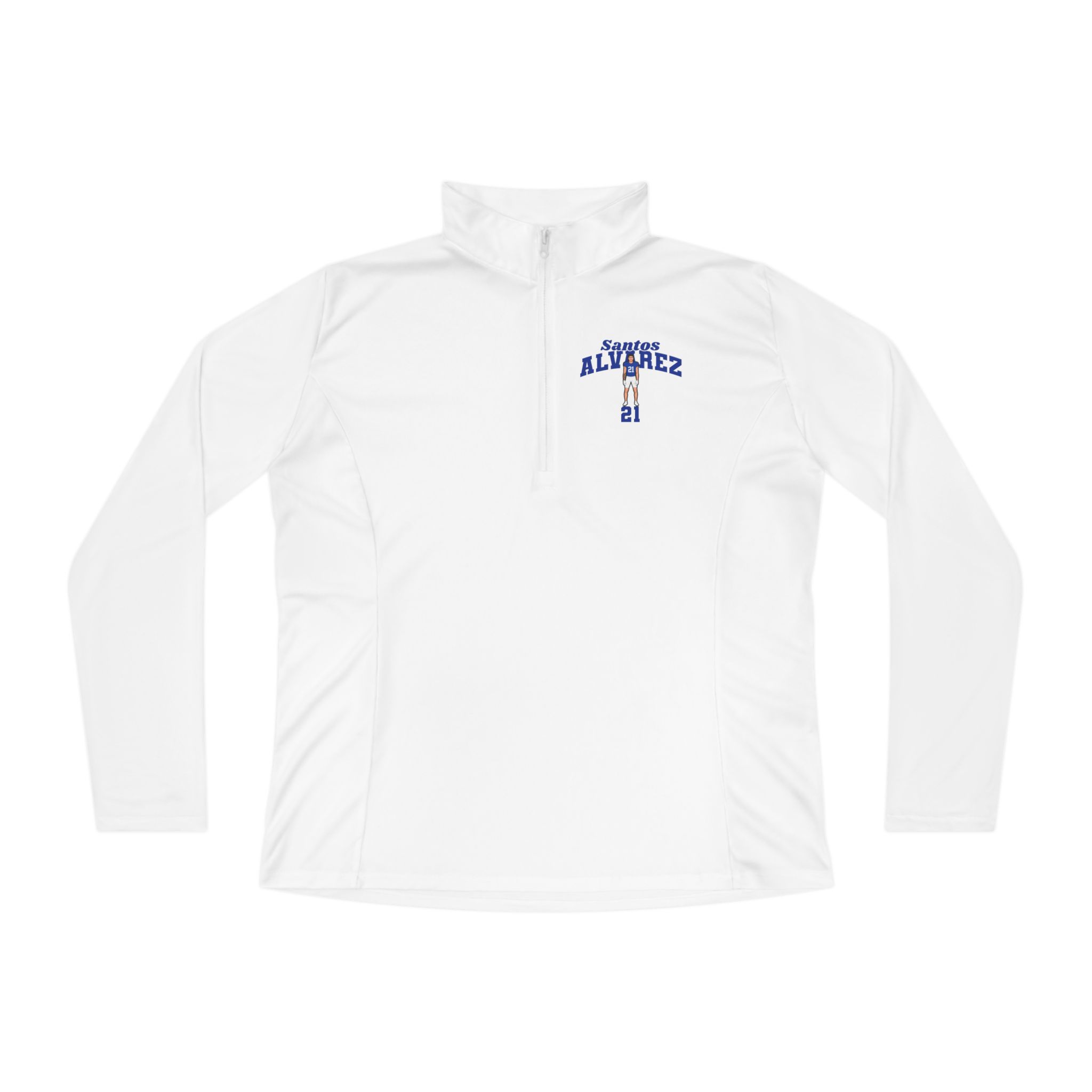 Women's Q-Zip Pullover — character_signature_arch in White