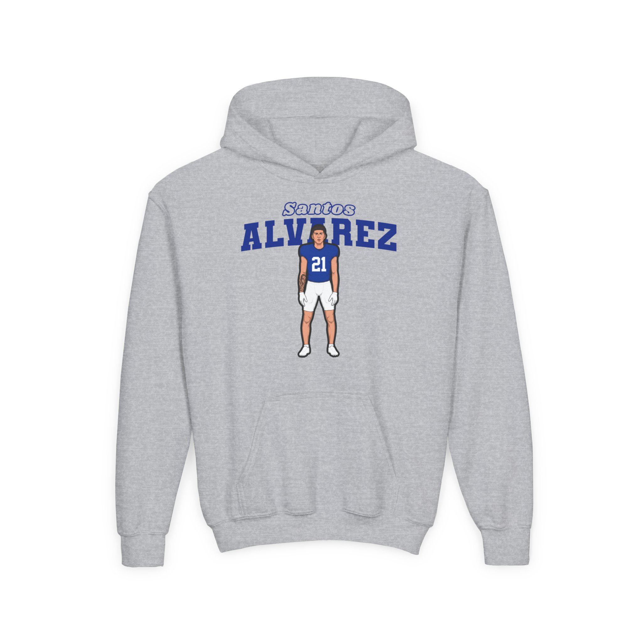 Youth Hoodie — character_name_arch in Grey