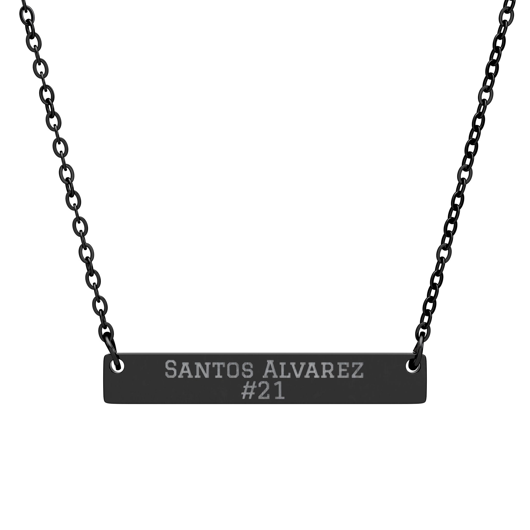 Engraved Bar Necklace — Name & Number in Black
