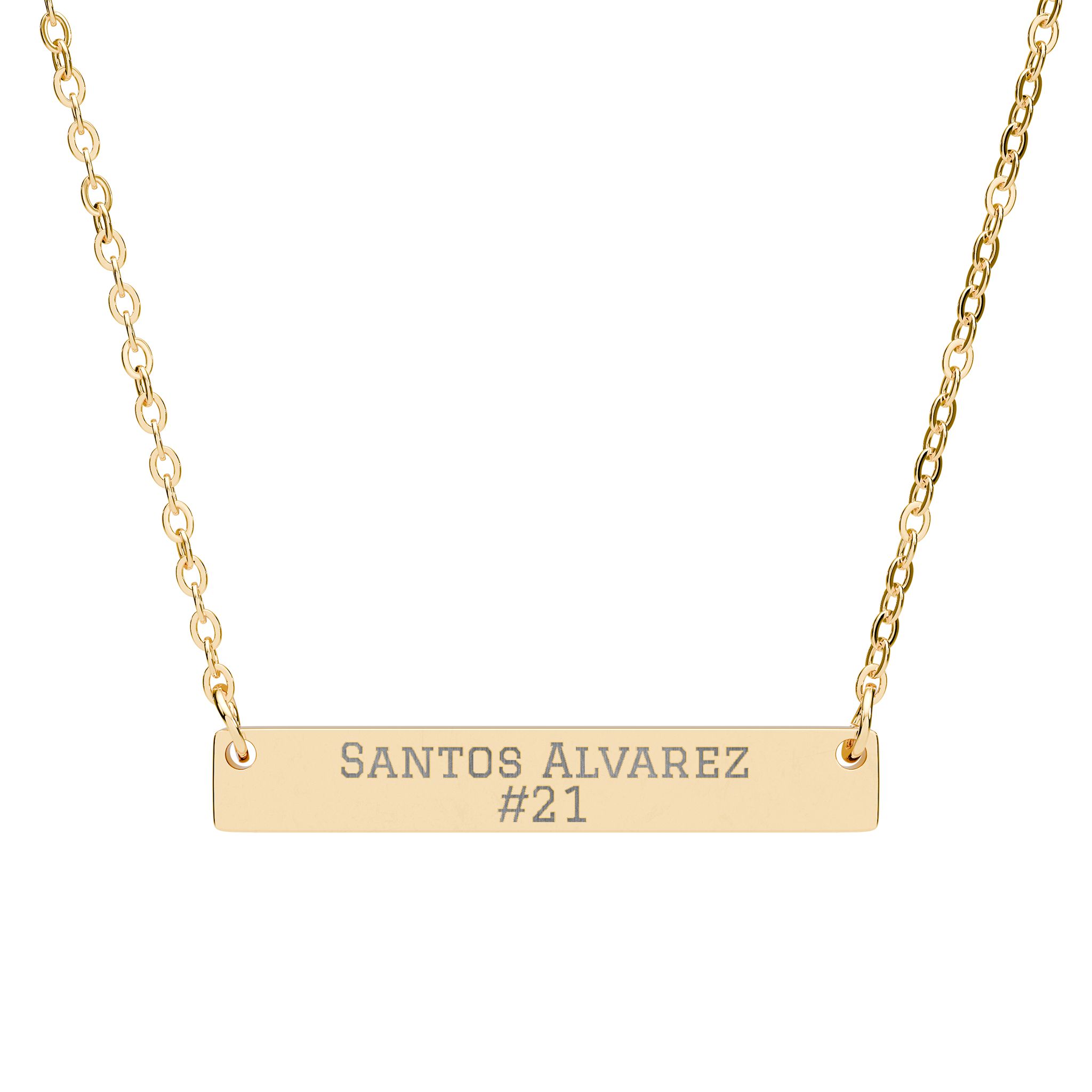 Engraved Bar Necklace — Name & Number in Gold