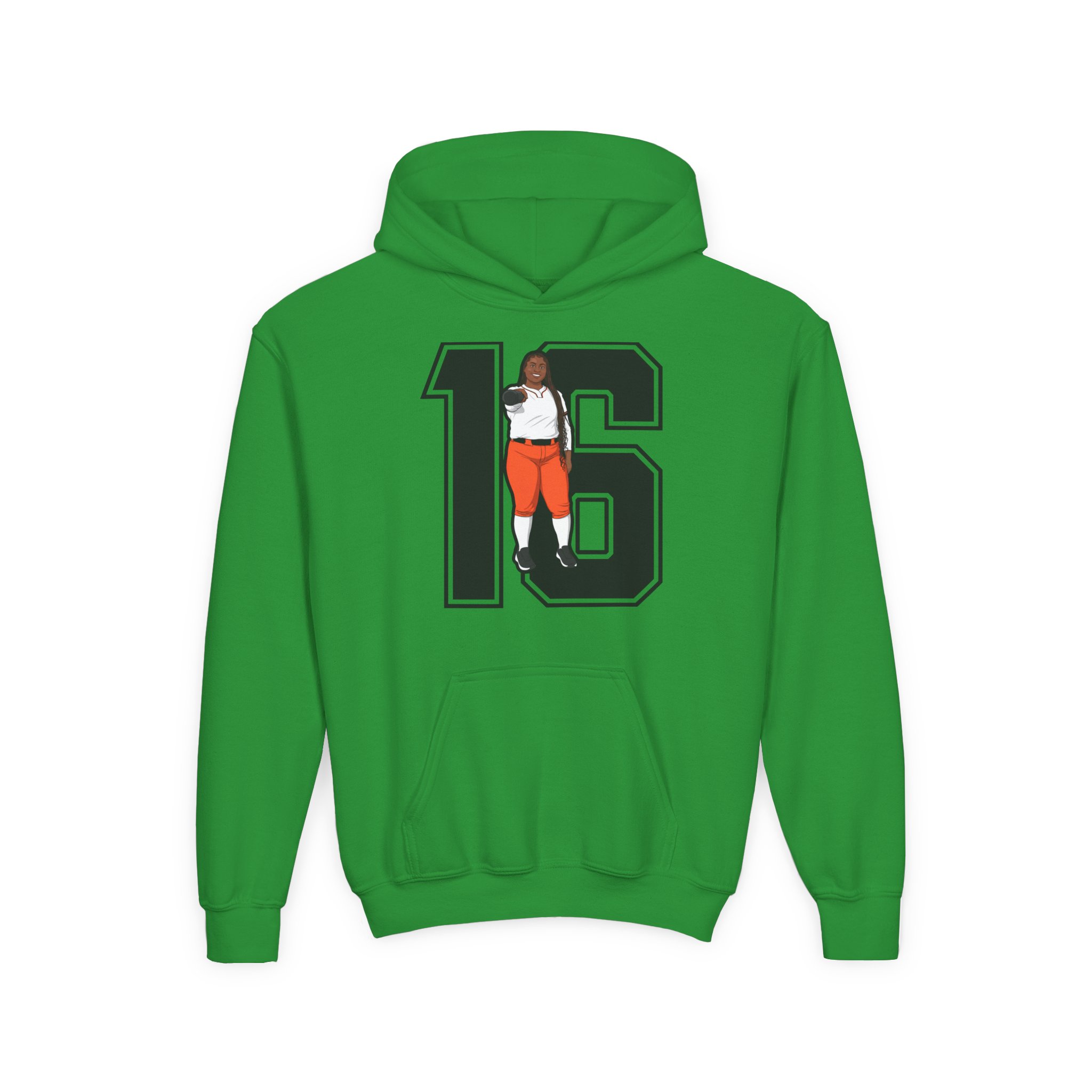 Youth Hoodie — character_number in Green