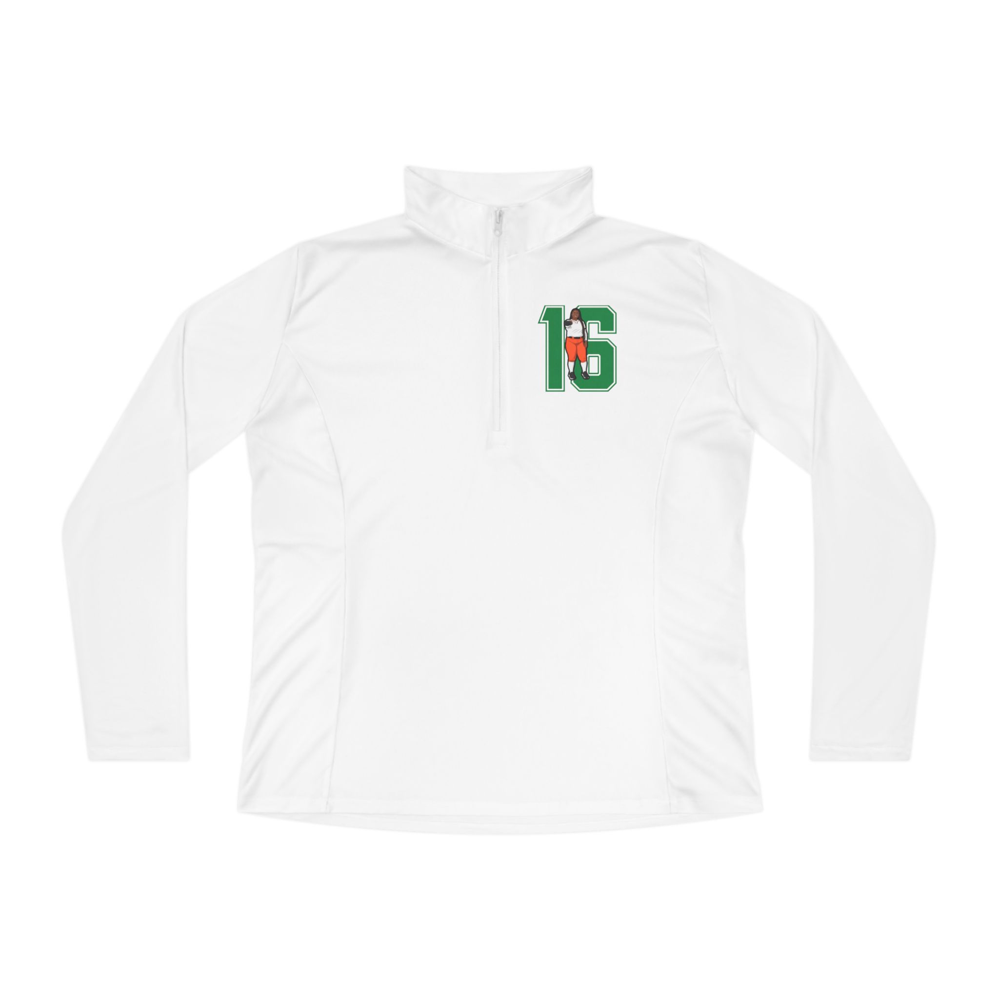 Women's Q-Zip Pullover — character_number in White