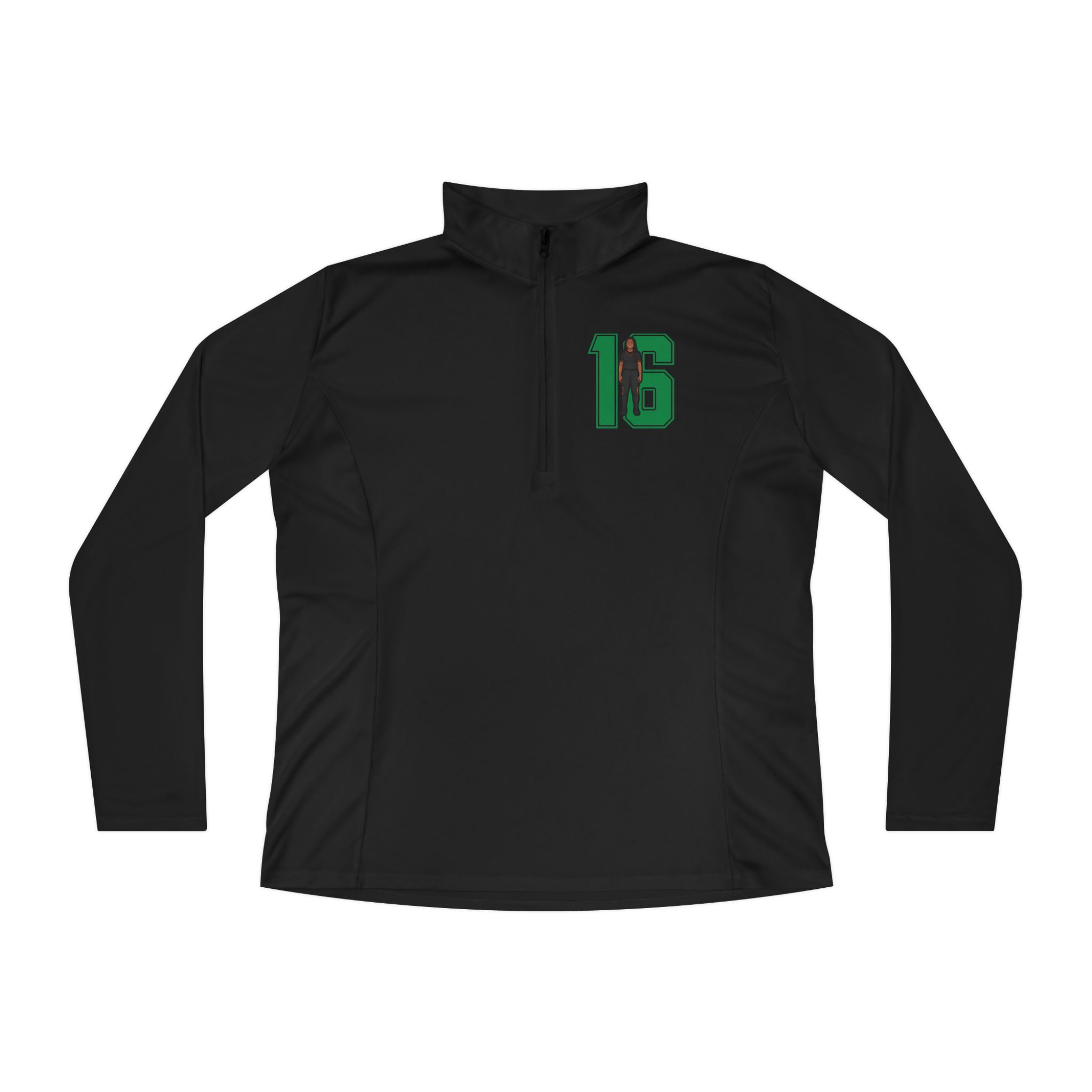 Women's Q-Zip Pullover — character_number in Black