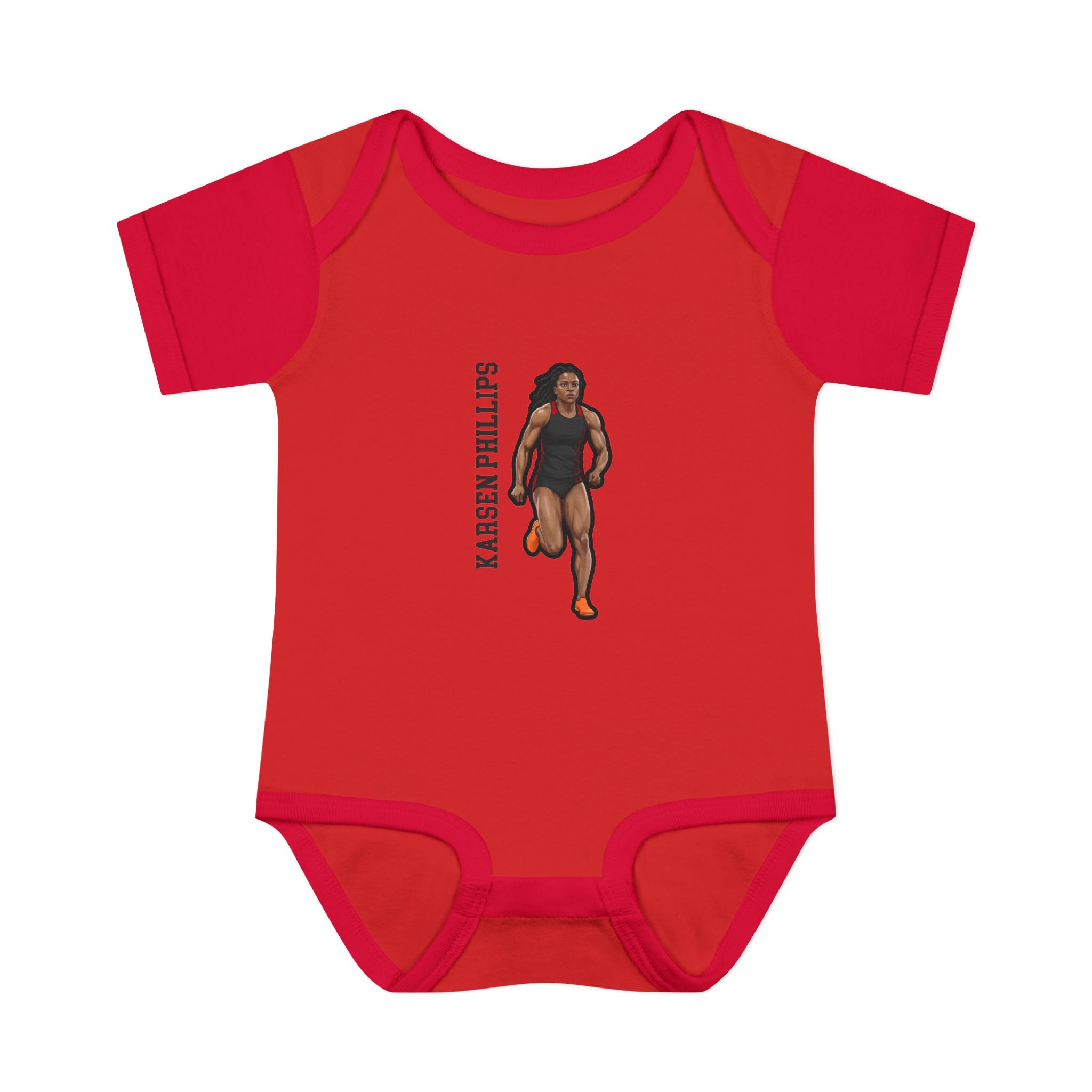 Baby Onesie — character_name_vertical in Red