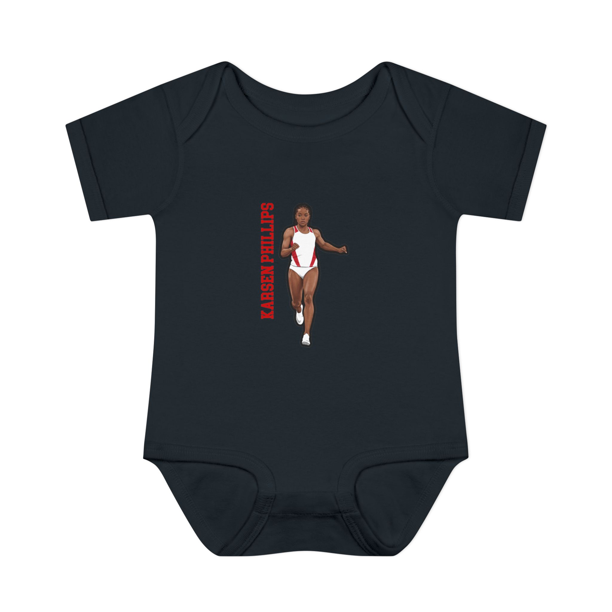 Baby Onesie — character_name_vertical in Black