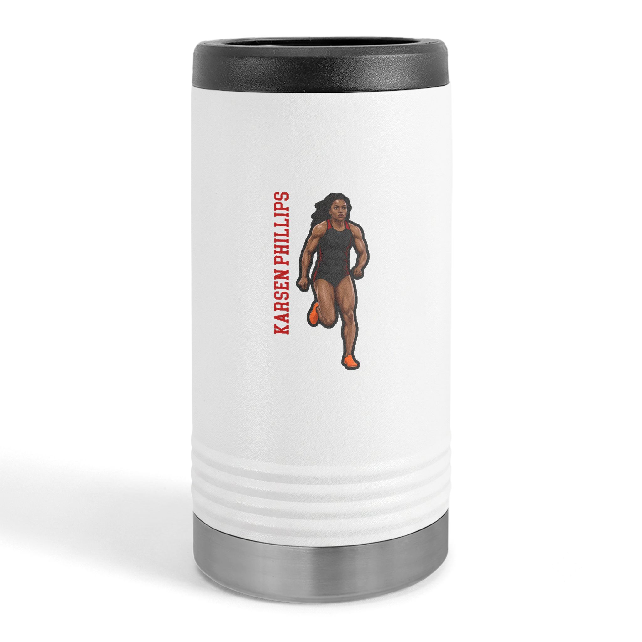 Slim Stainless Can Cooler — character_name_vertical in White