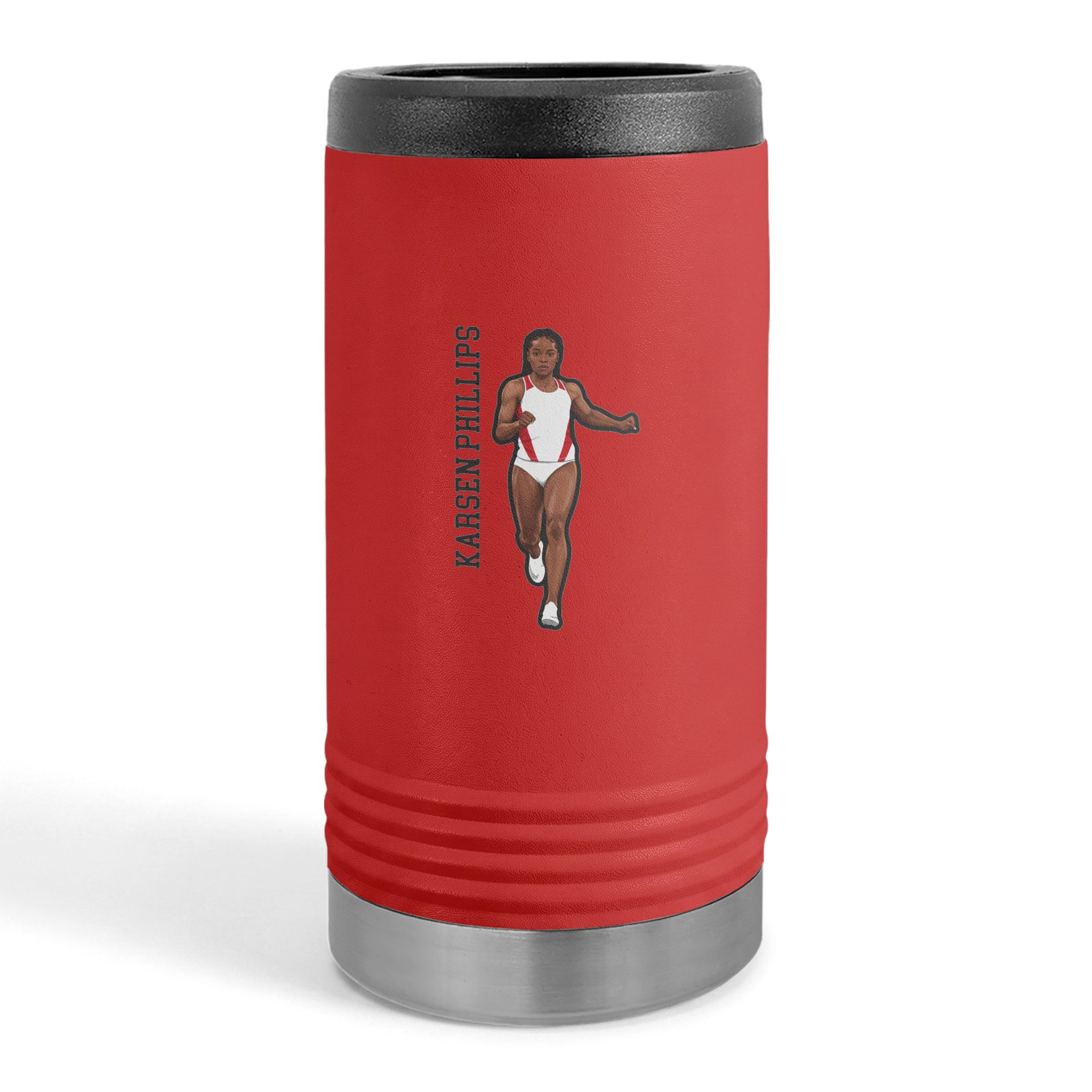 Slim Stainless Can Cooler — character_name_vertical in Red