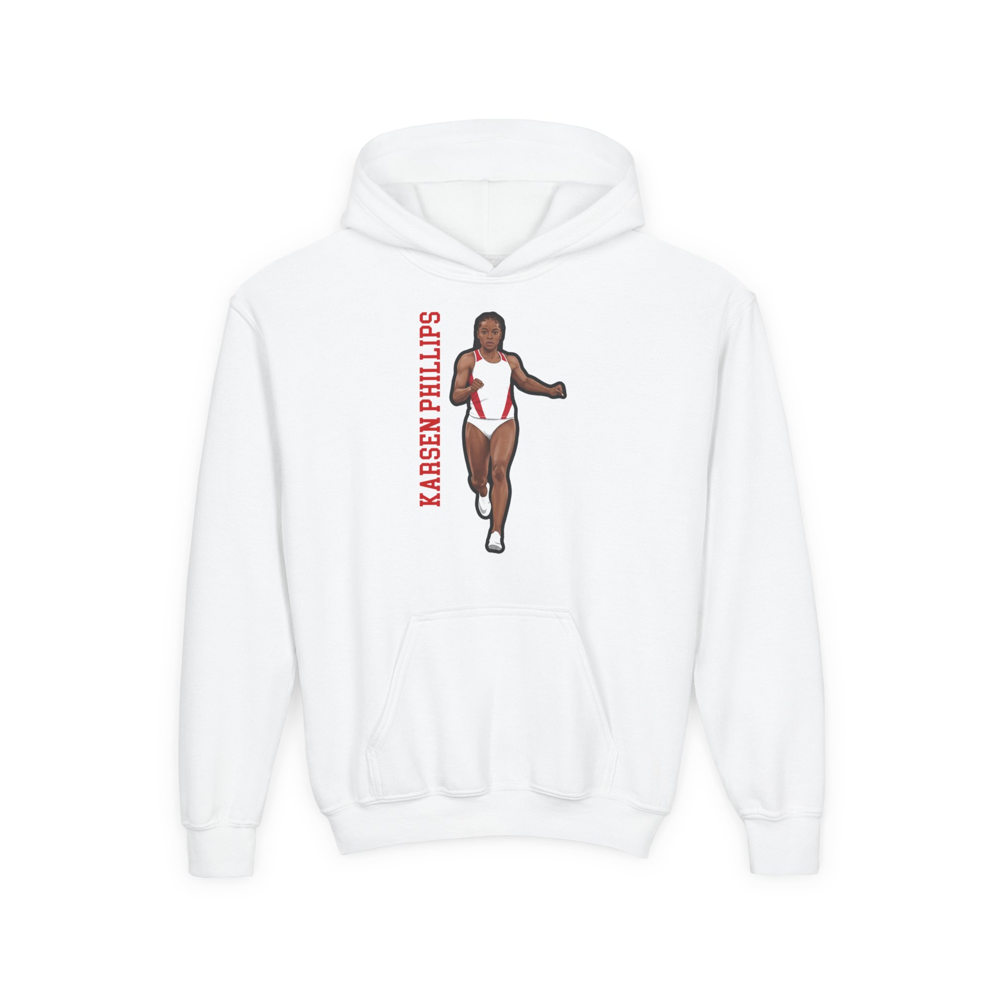Youth Hoodie — character_name_vertical in White