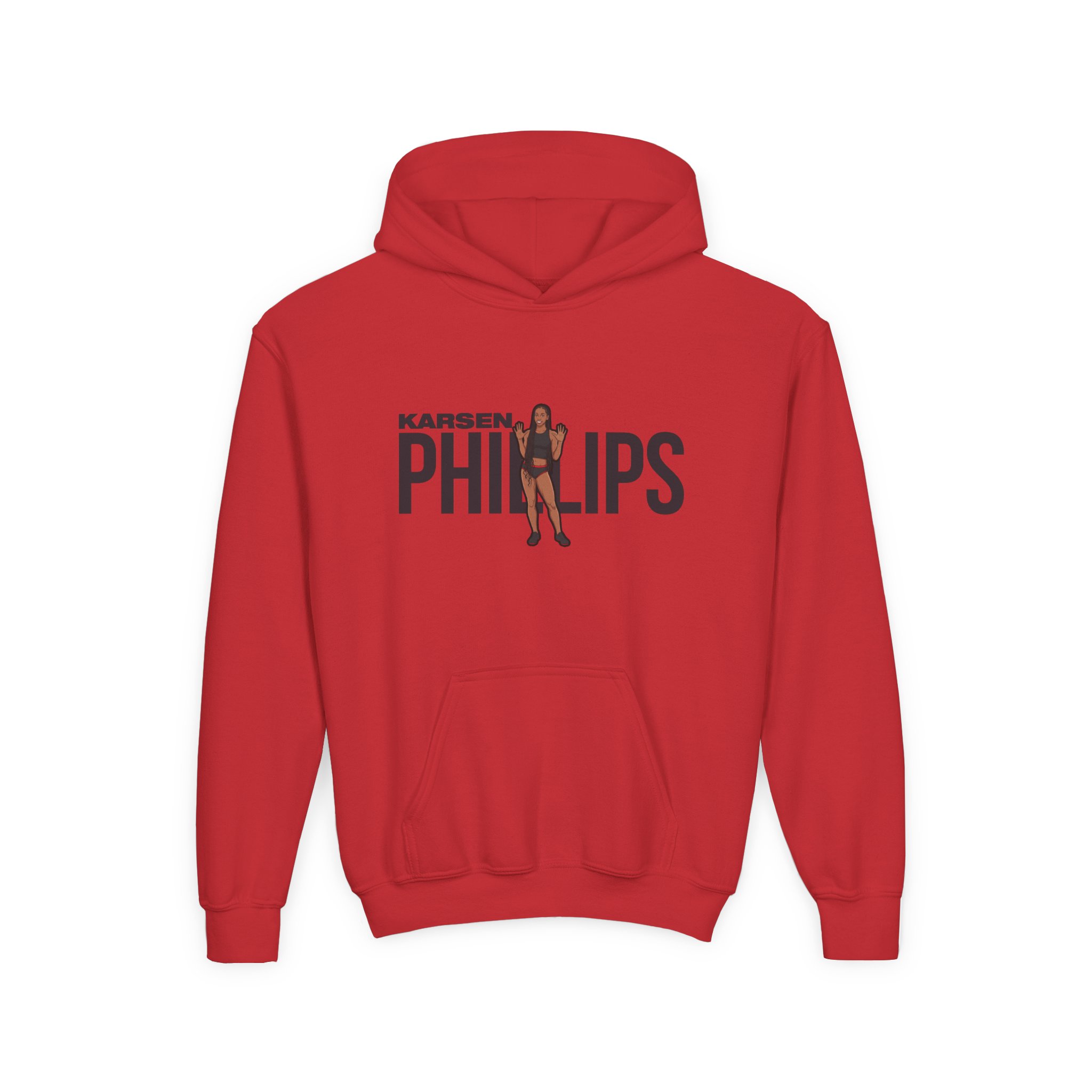 Youth Hoodie — character_player_name in Red