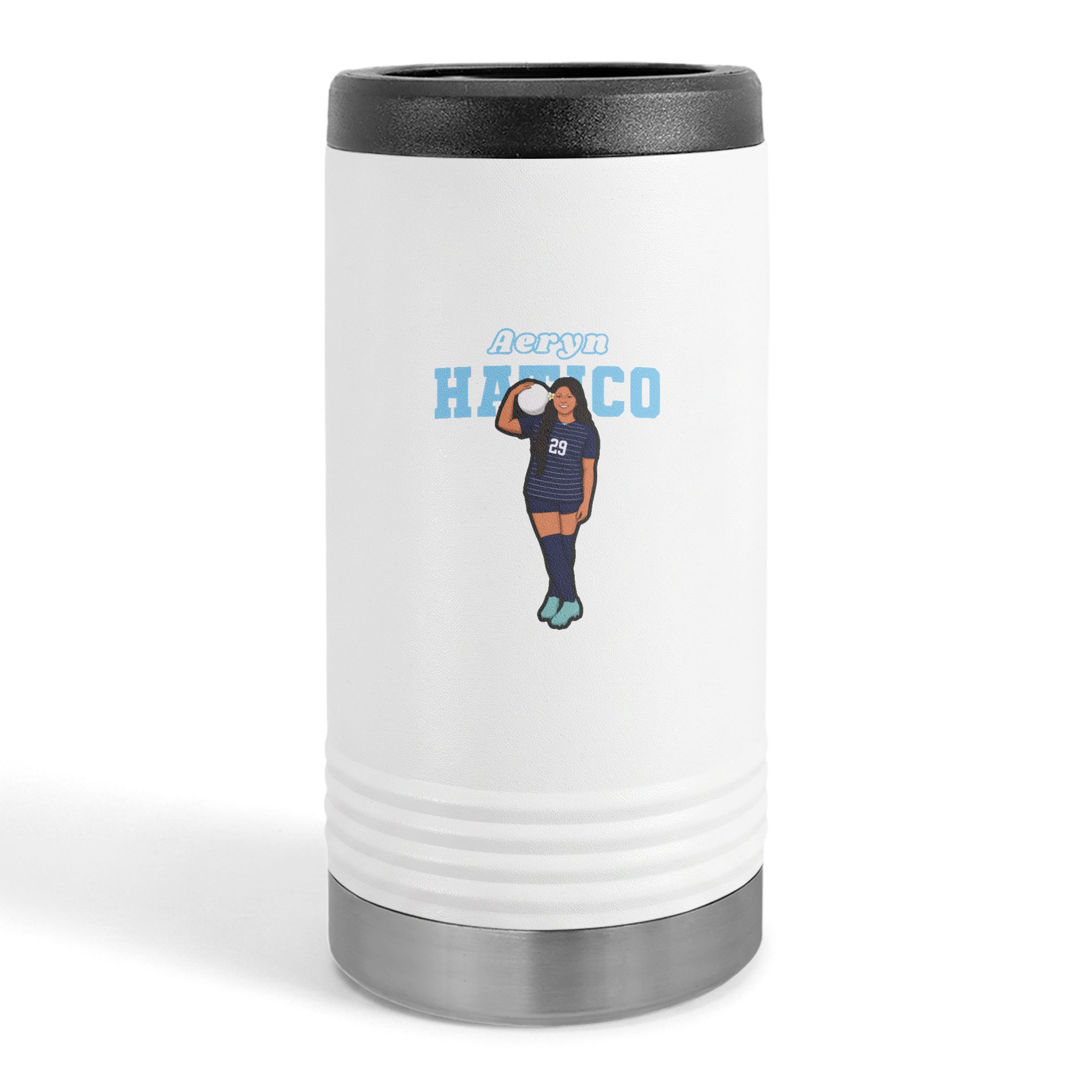 Slim Stainless Can Cooler — character_name_arch in White