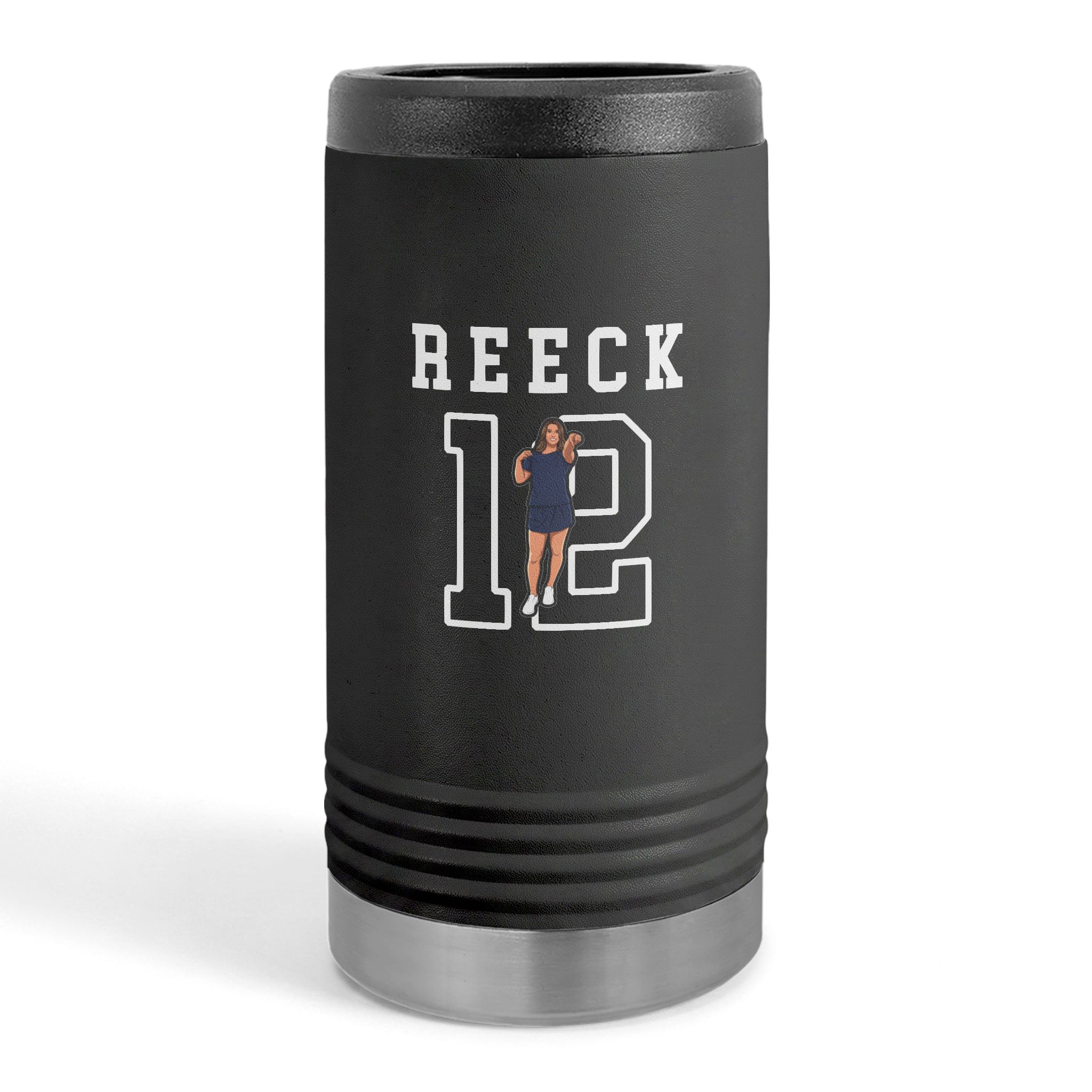 Slim Stainless Can Cooler — character_shirsey in Black