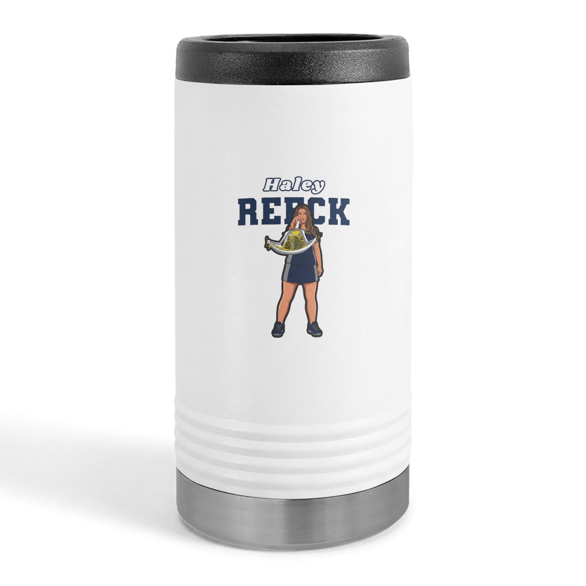 Slim Stainless Can Cooler — character_name_arch in White