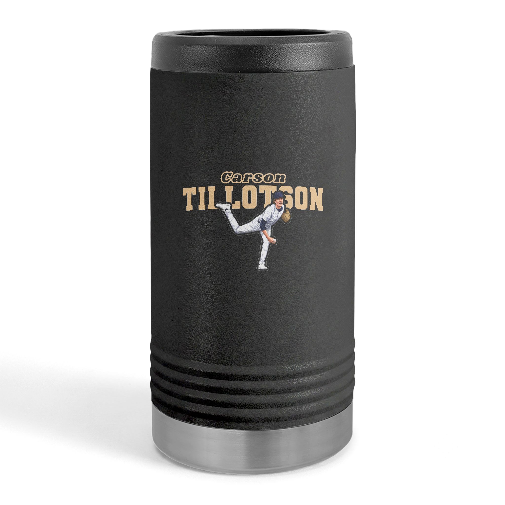 Slim Stainless Can Cooler — character_name_arch in Black