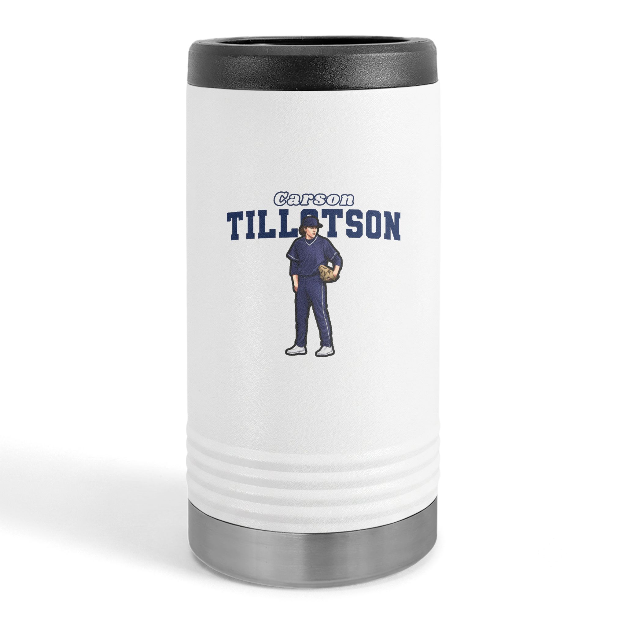Slim Stainless Can Cooler — character_name_arch in White
