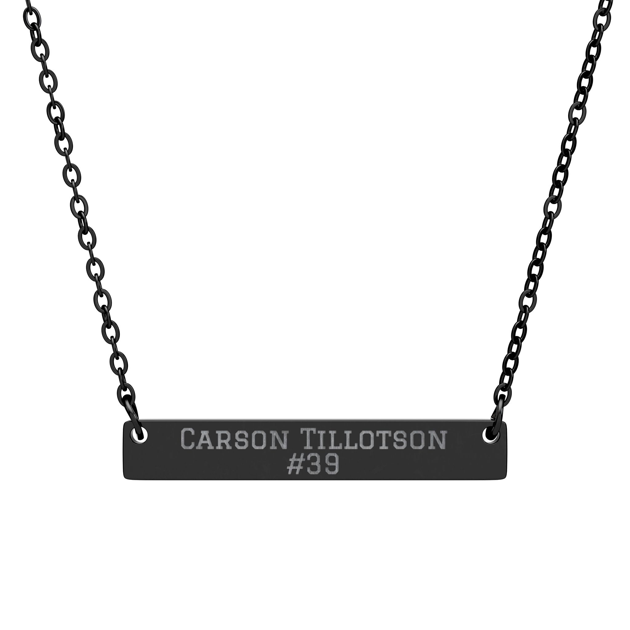 Engraved Bar Necklace — Name & Number in Black