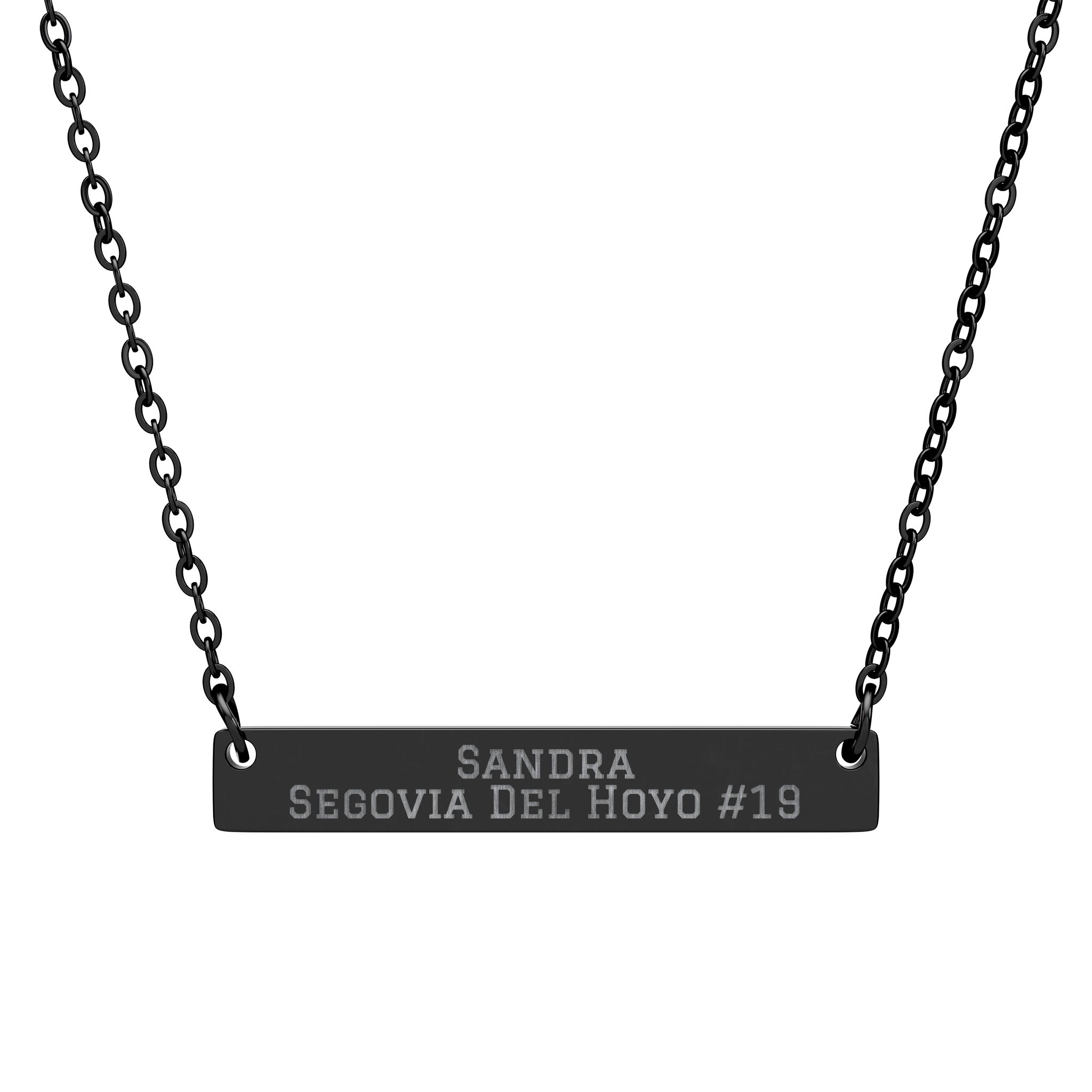 Engraved Bar Necklace — Name & Number in Black