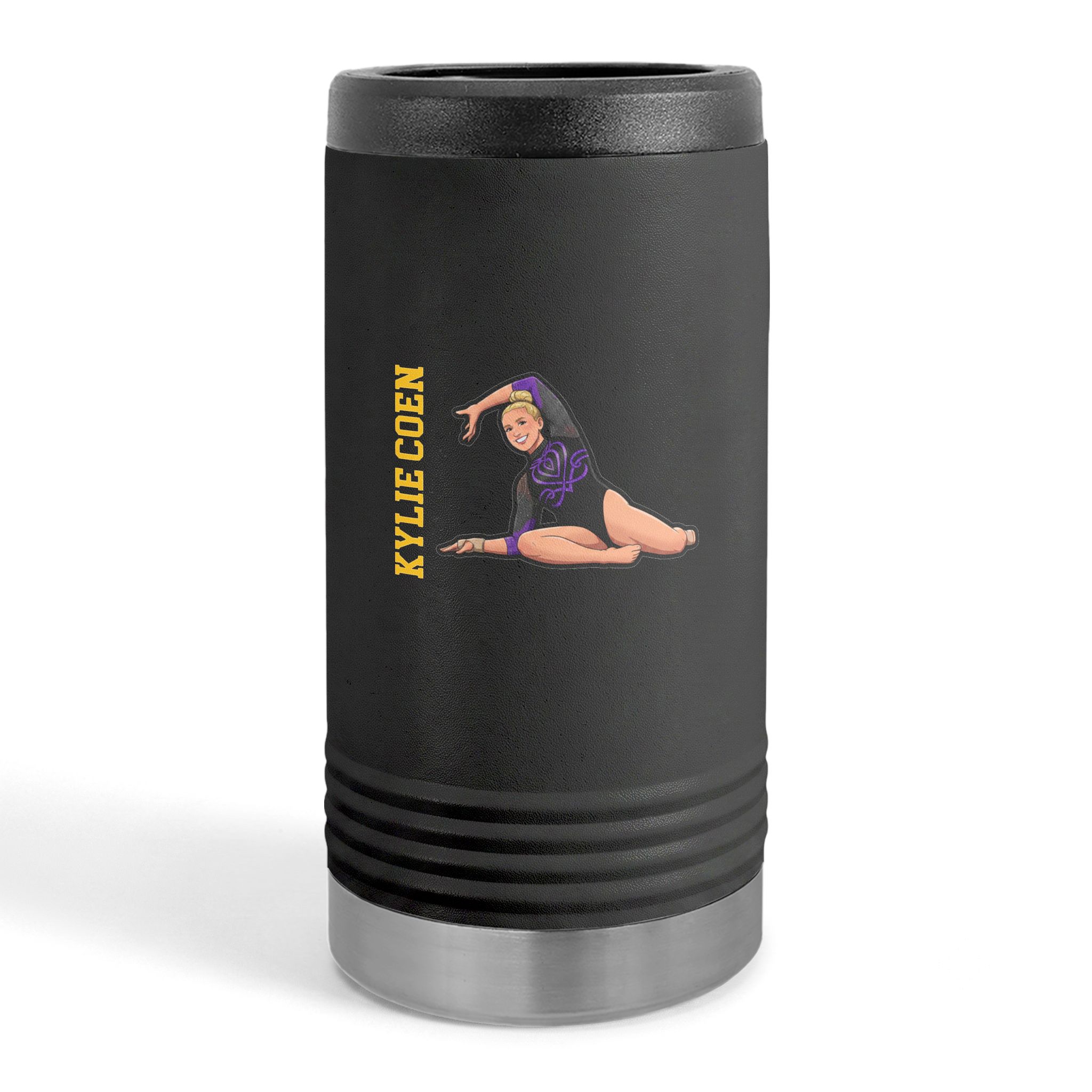 Slim Stainless Can Cooler — character_name_vertical in Black