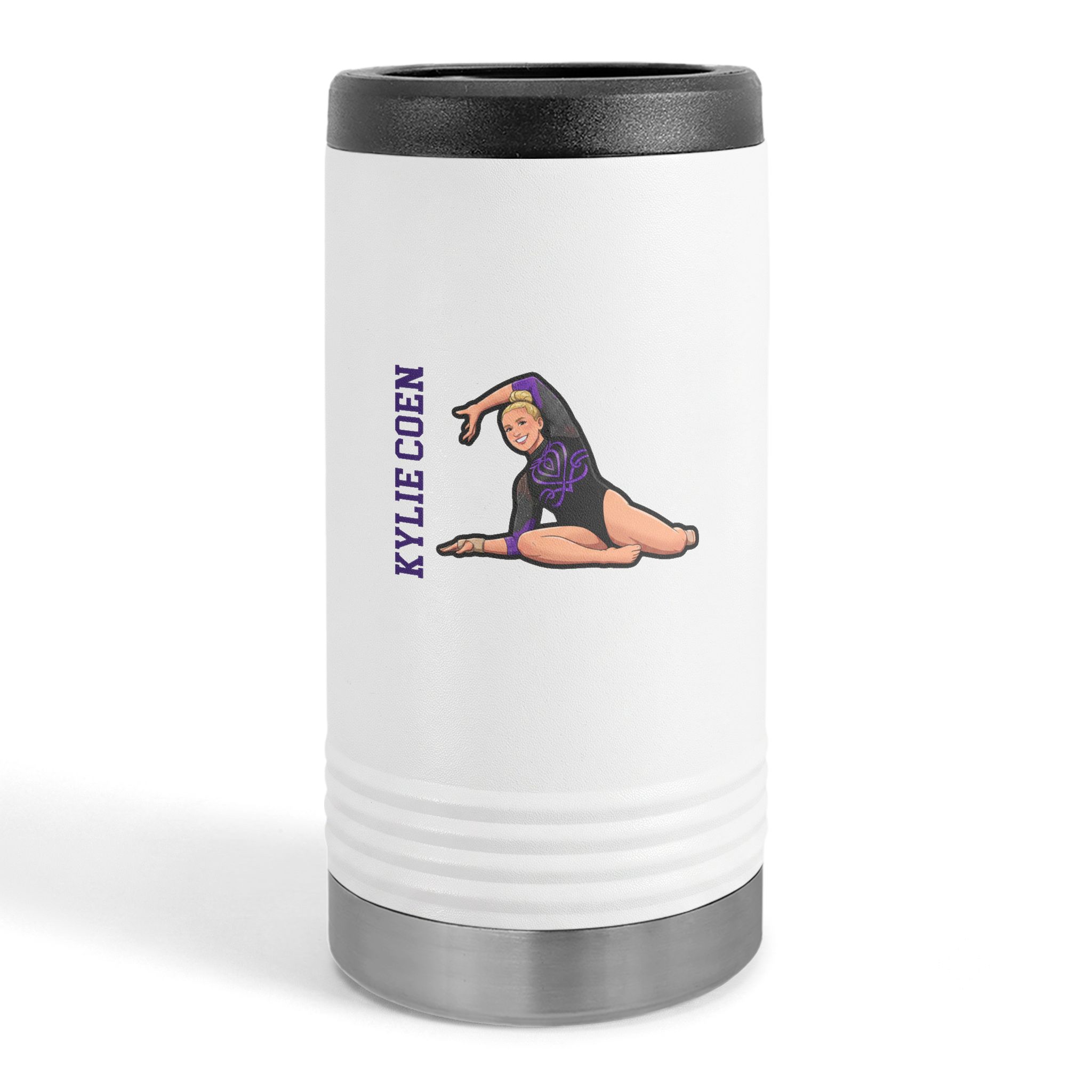 Slim Stainless Can Cooler — character_name_vertical in White