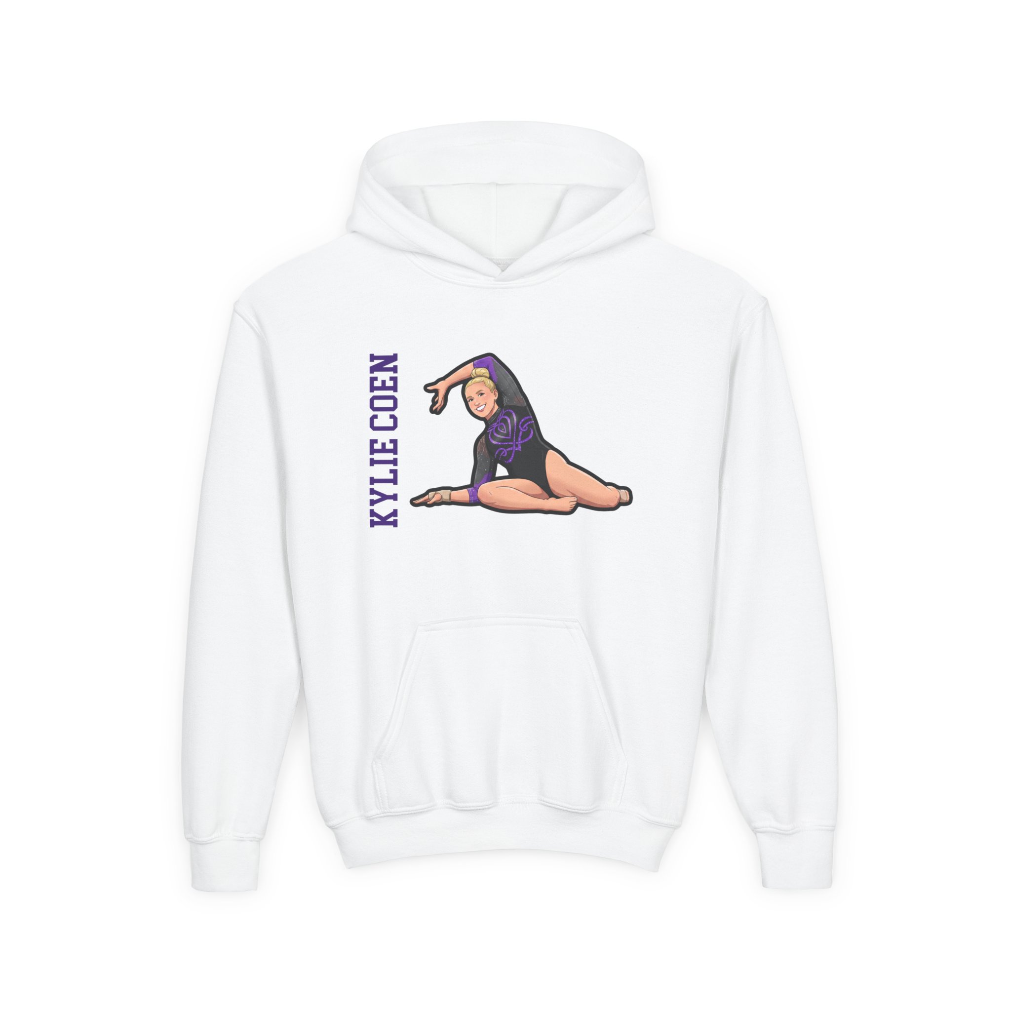 Youth Hoodie — character_name_vertical in White