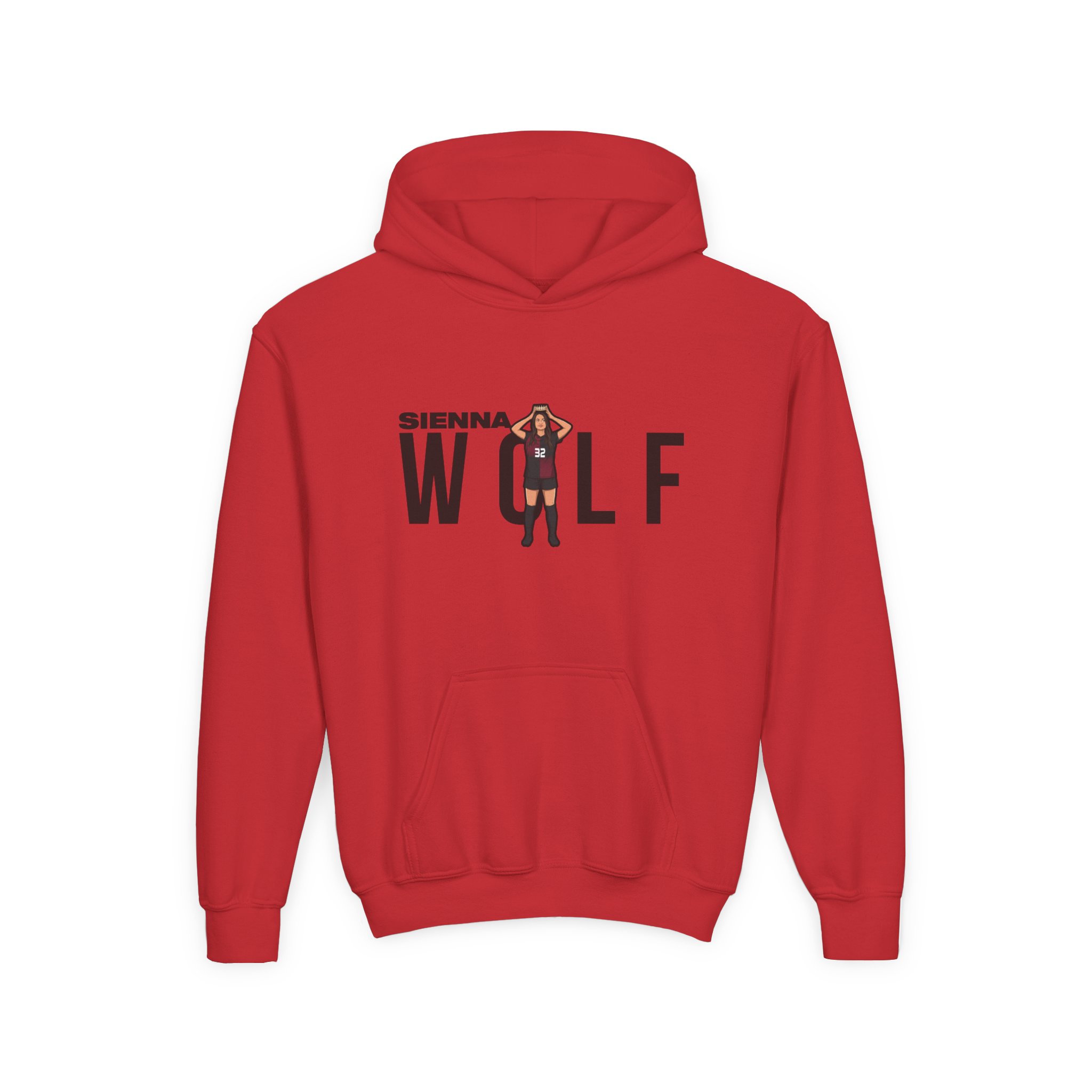 Youth Hoodie — character_player_name in Red