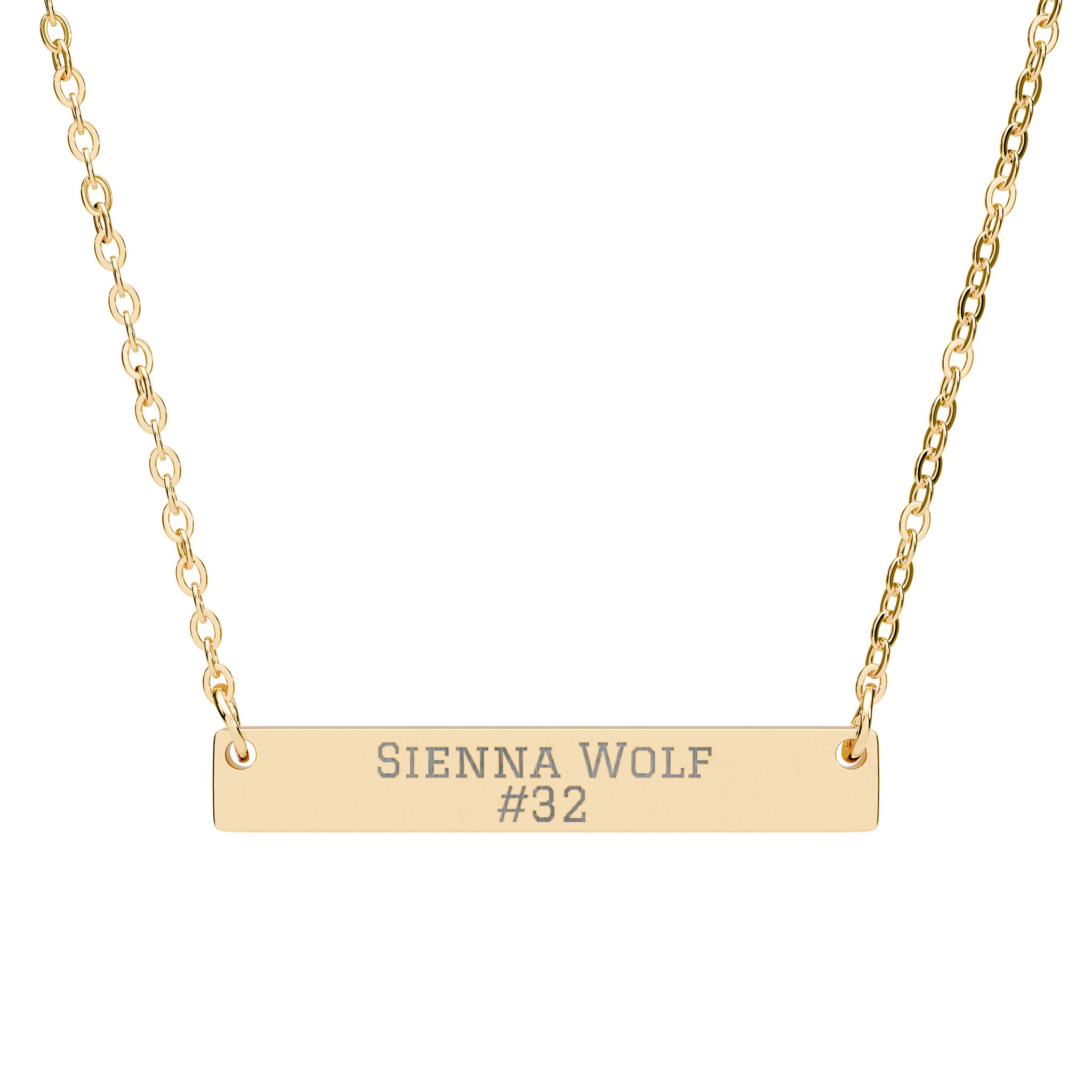 Engraved Bar Necklace — Name & Number in Gold