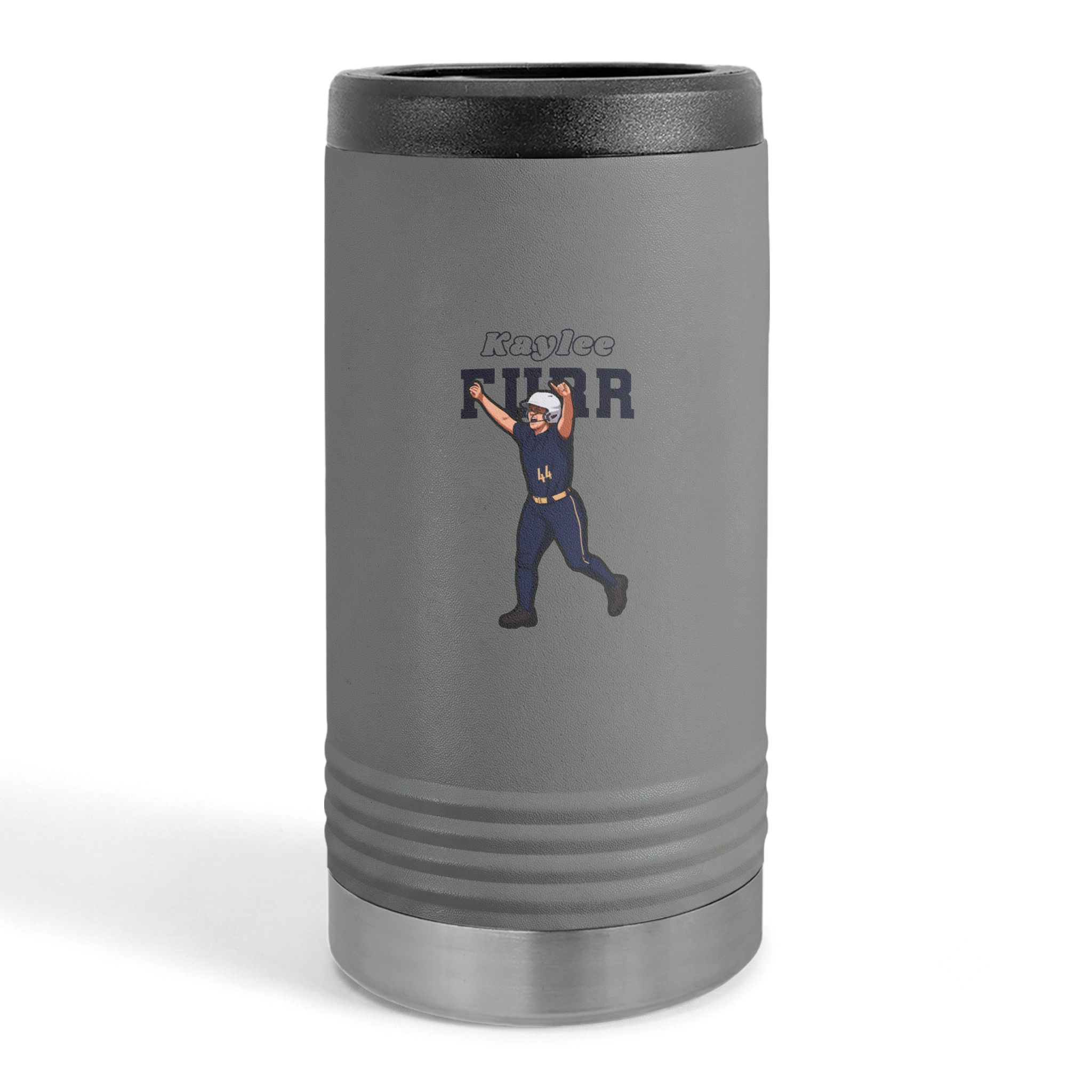 Slim Stainless Can Cooler — character_name_arch in Grey