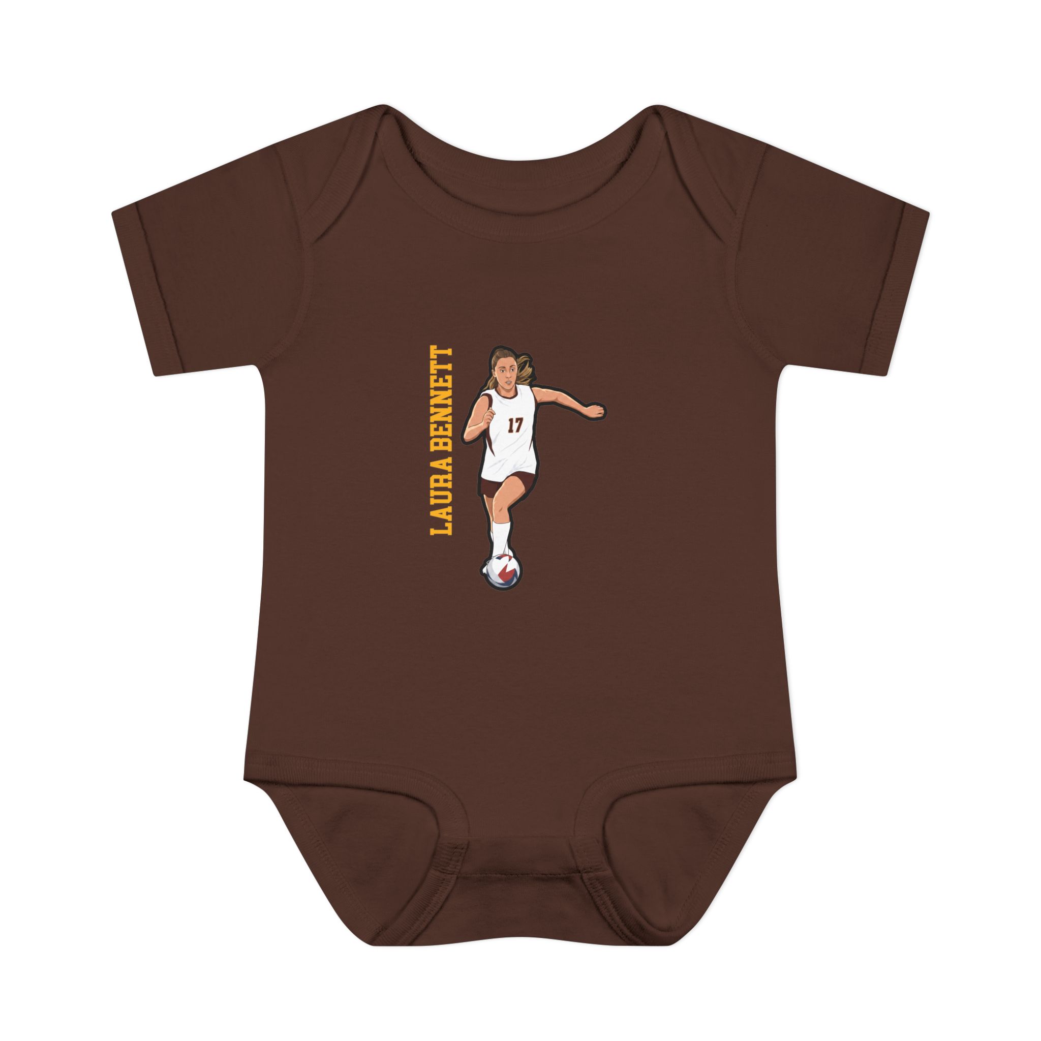 Baby Onesie — character_name_vertical in Brown