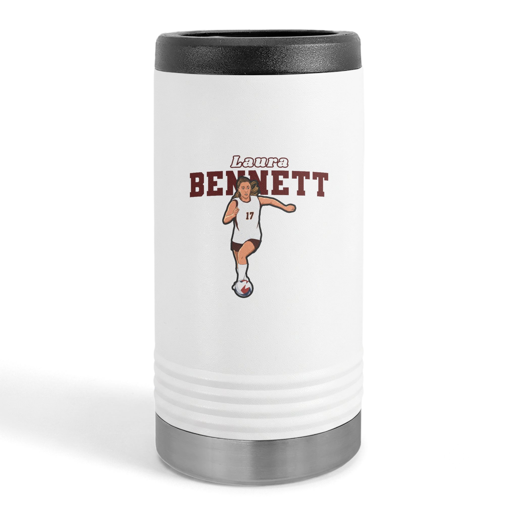 Slim Stainless Can Cooler — character_name_arch in White