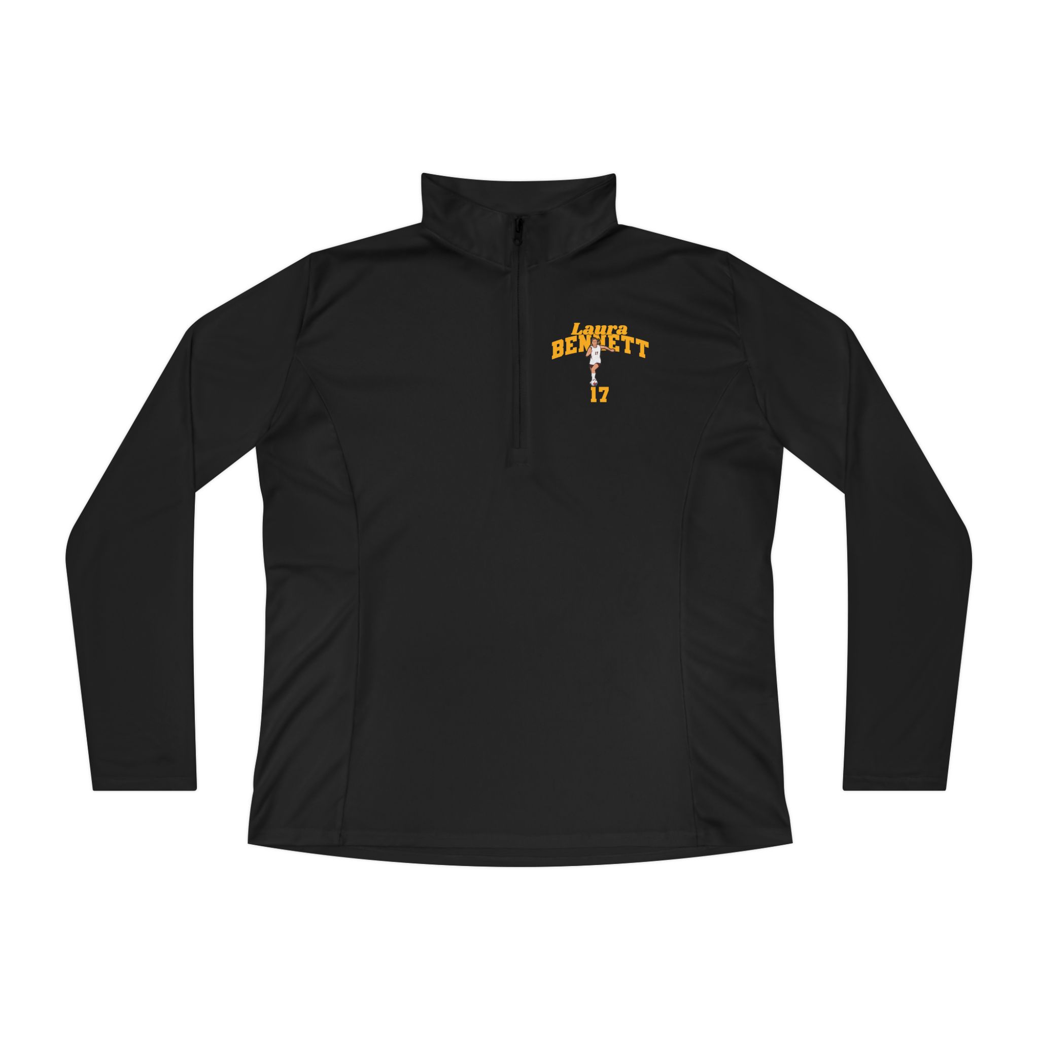 Women's Q-Zip Pullover — character_signature_arch in Black