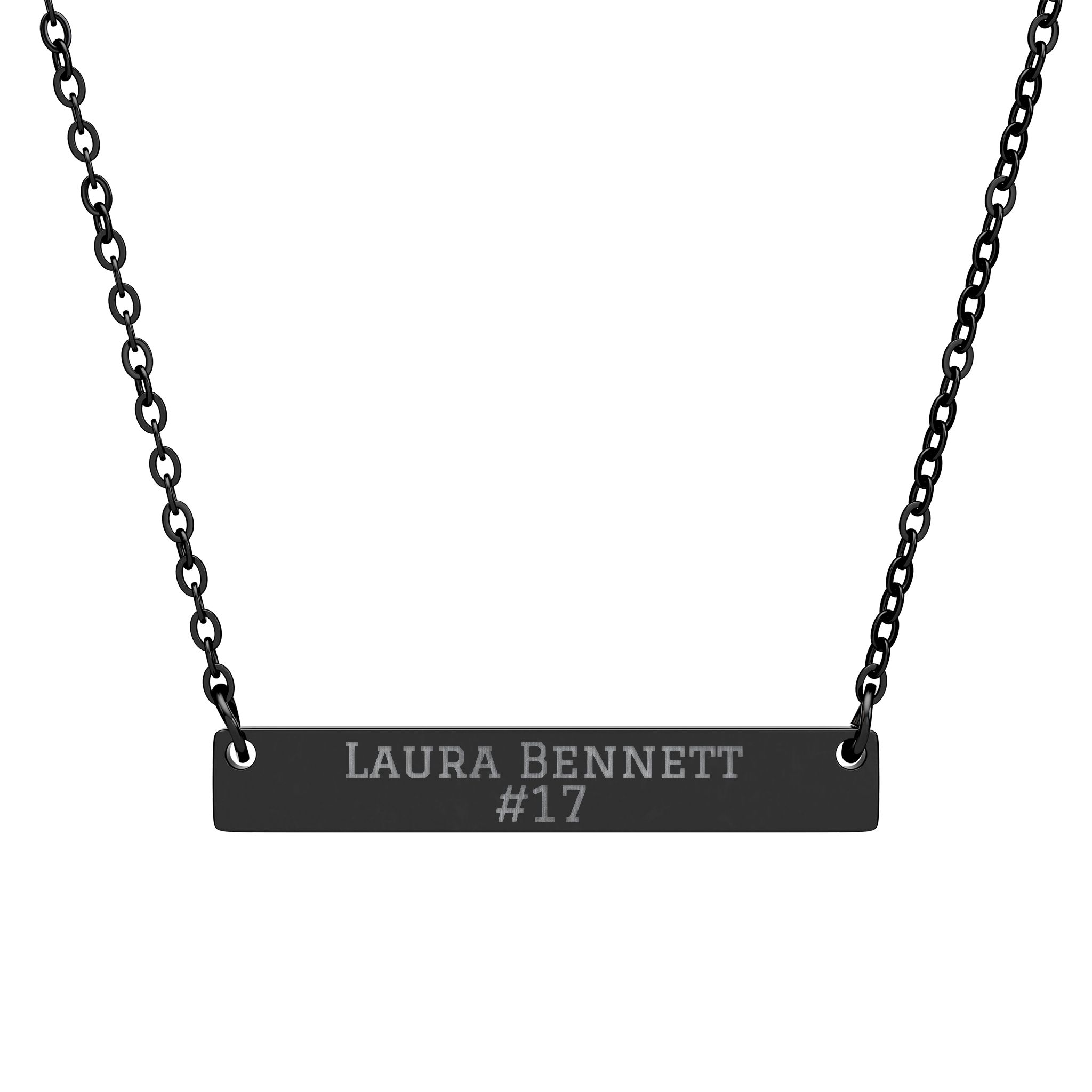 Engraved Bar Necklace — Name & Number in Black