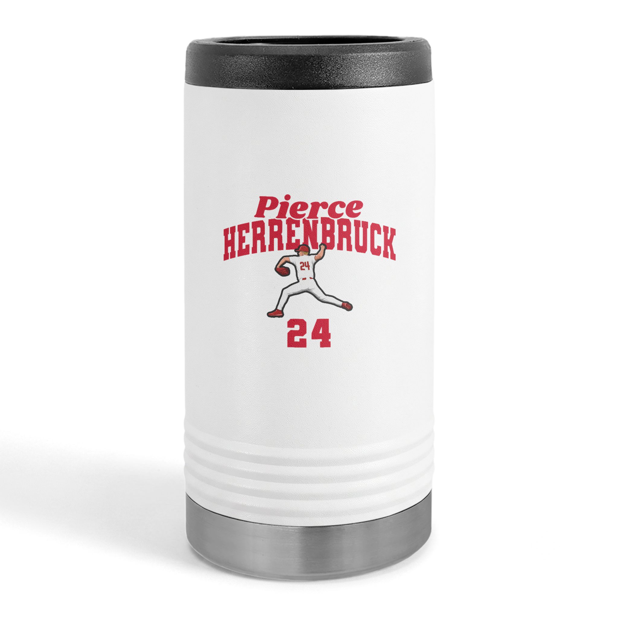 Slim Stainless Can Cooler — character_signature_arch in White