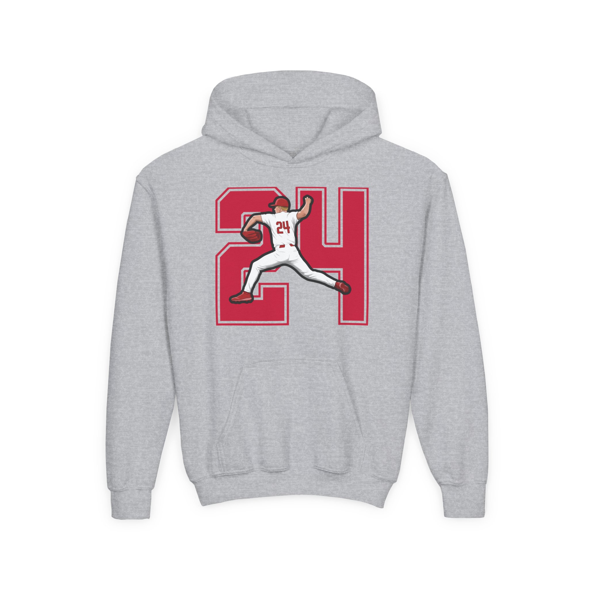 Youth Hoodie — character_number in Grey