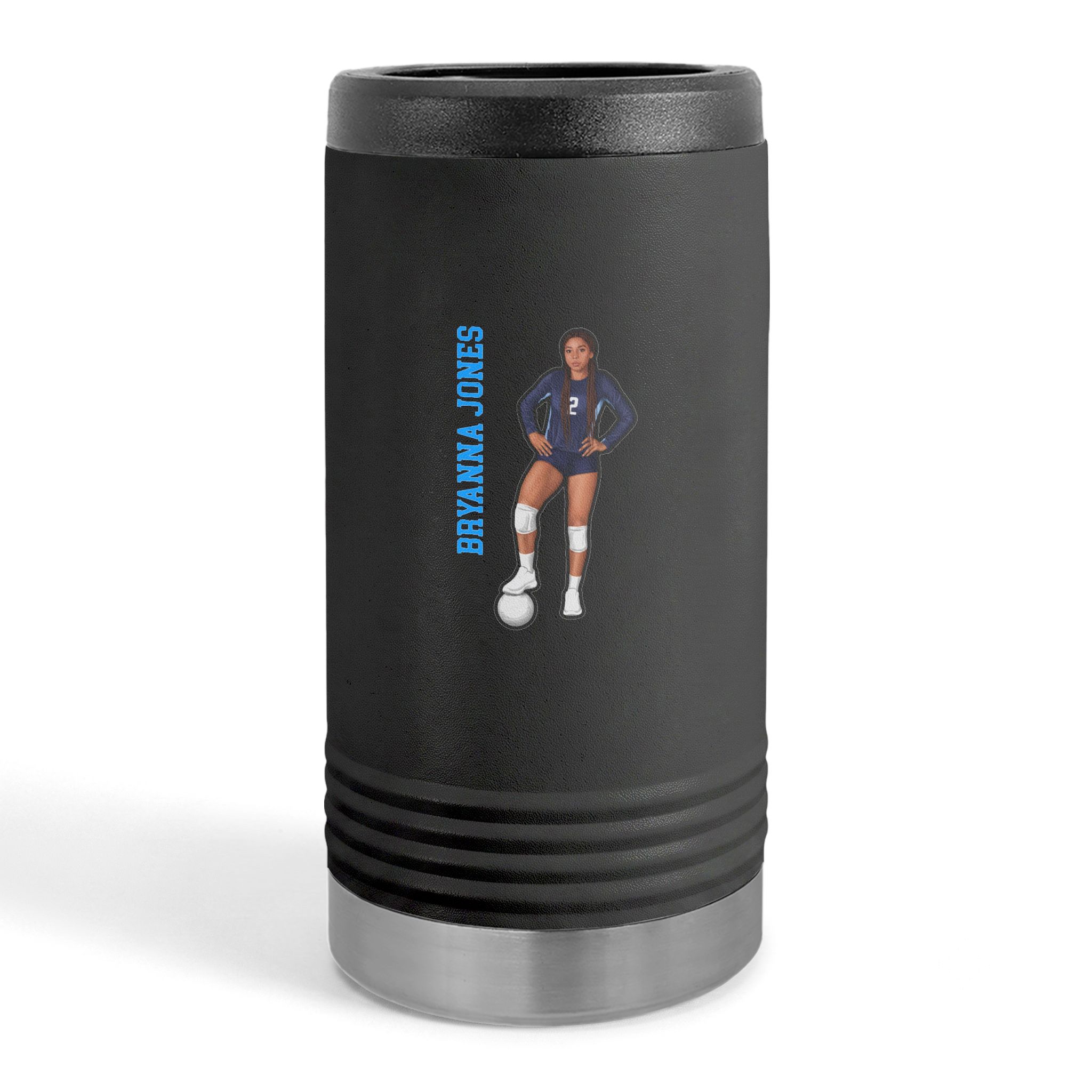 Slim Stainless Can Cooler — character_name_vertical in Black