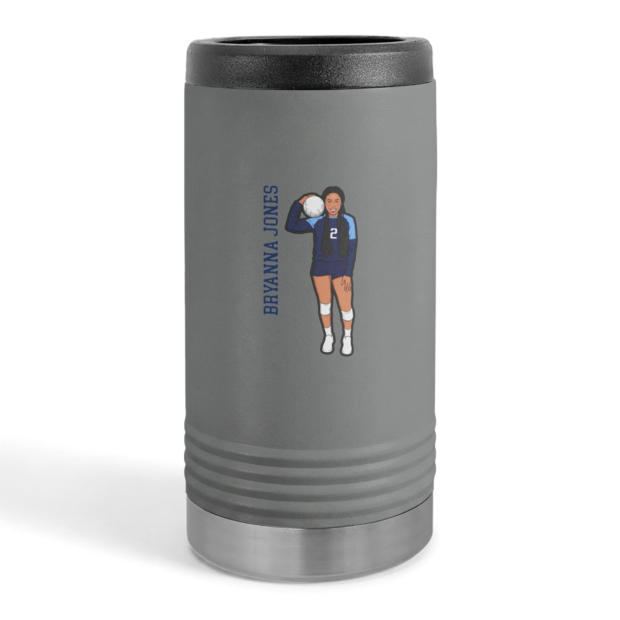 Slim Stainless Can Cooler — character_name_vertical in Grey