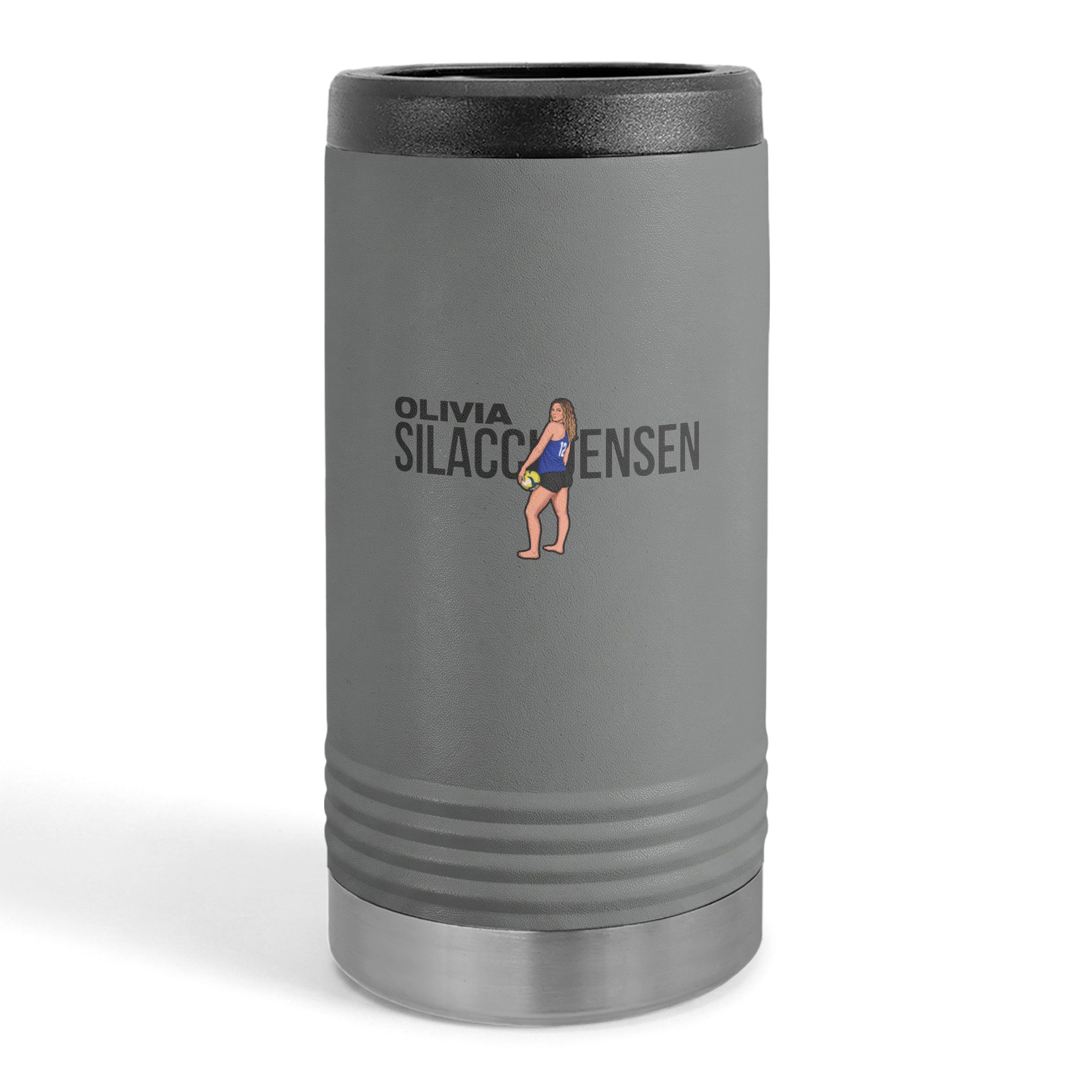 Slim Stainless Can Cooler — character_player_name in Grey
