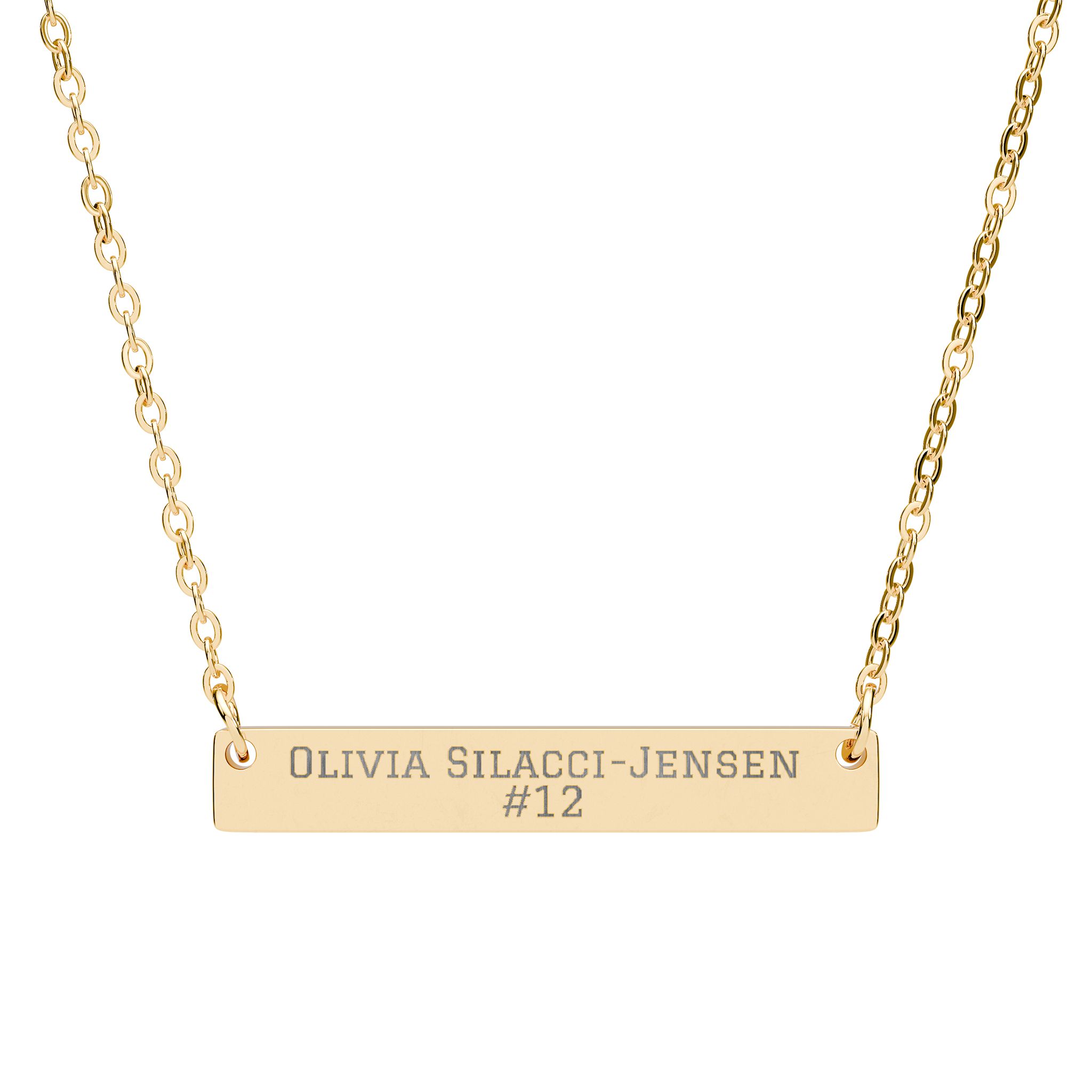 Engraved Bar Necklace — Name & Number in Gold