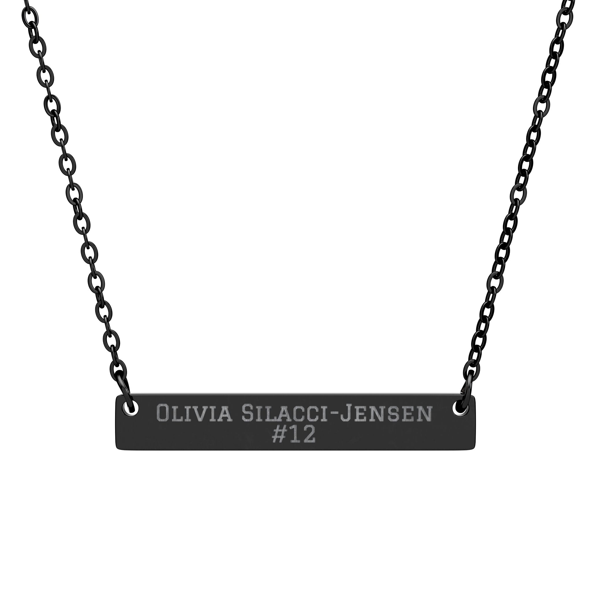 Engraved Bar Necklace — Name & Number in Black