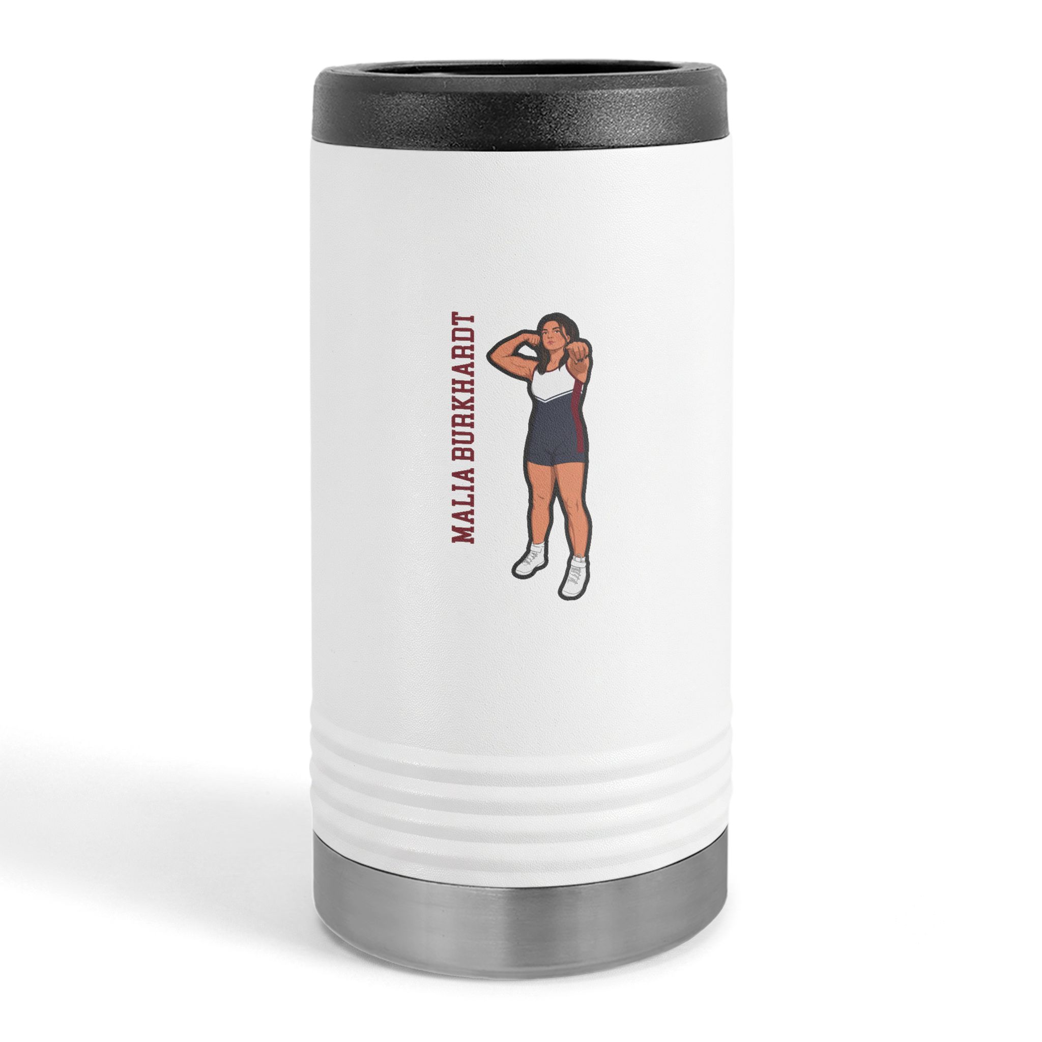 Slim Stainless Can Cooler — character_name_vertical in White