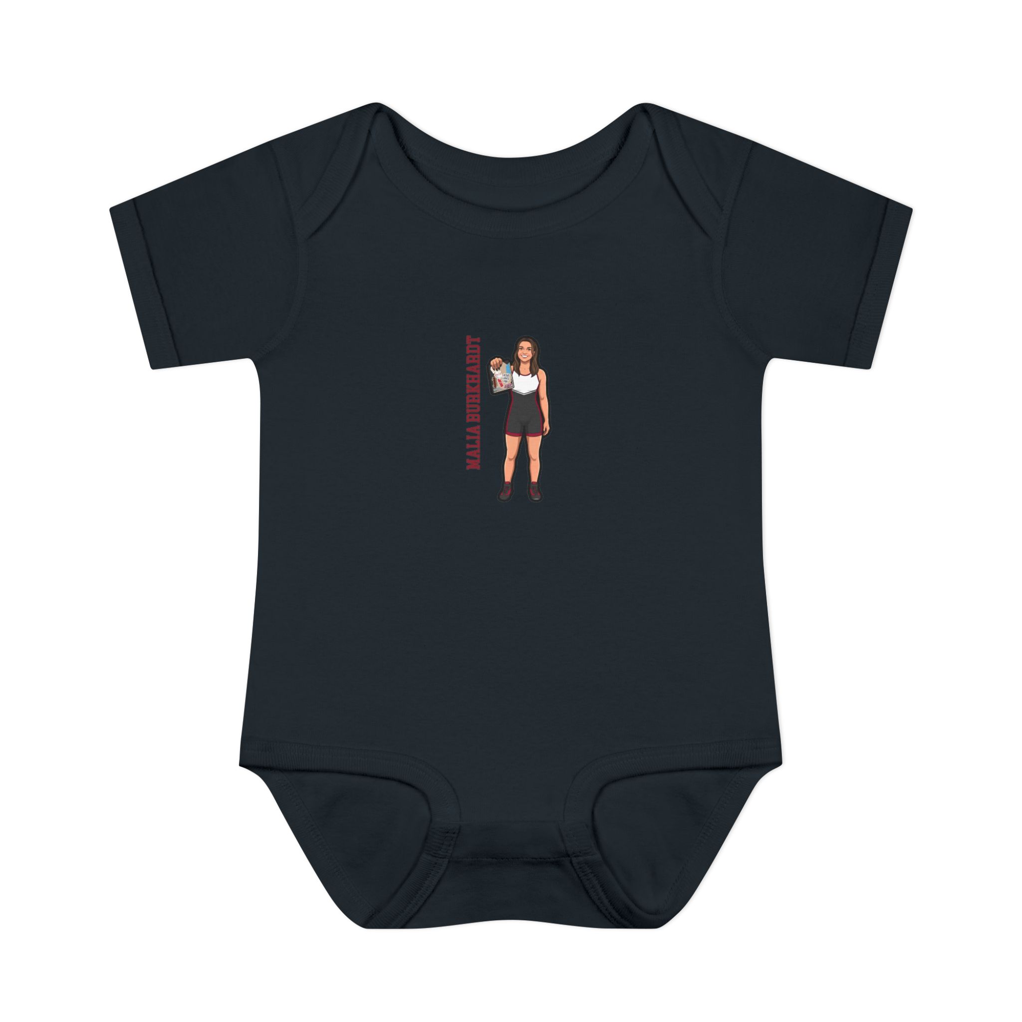 Baby Onesie — character_name_vertical in Black