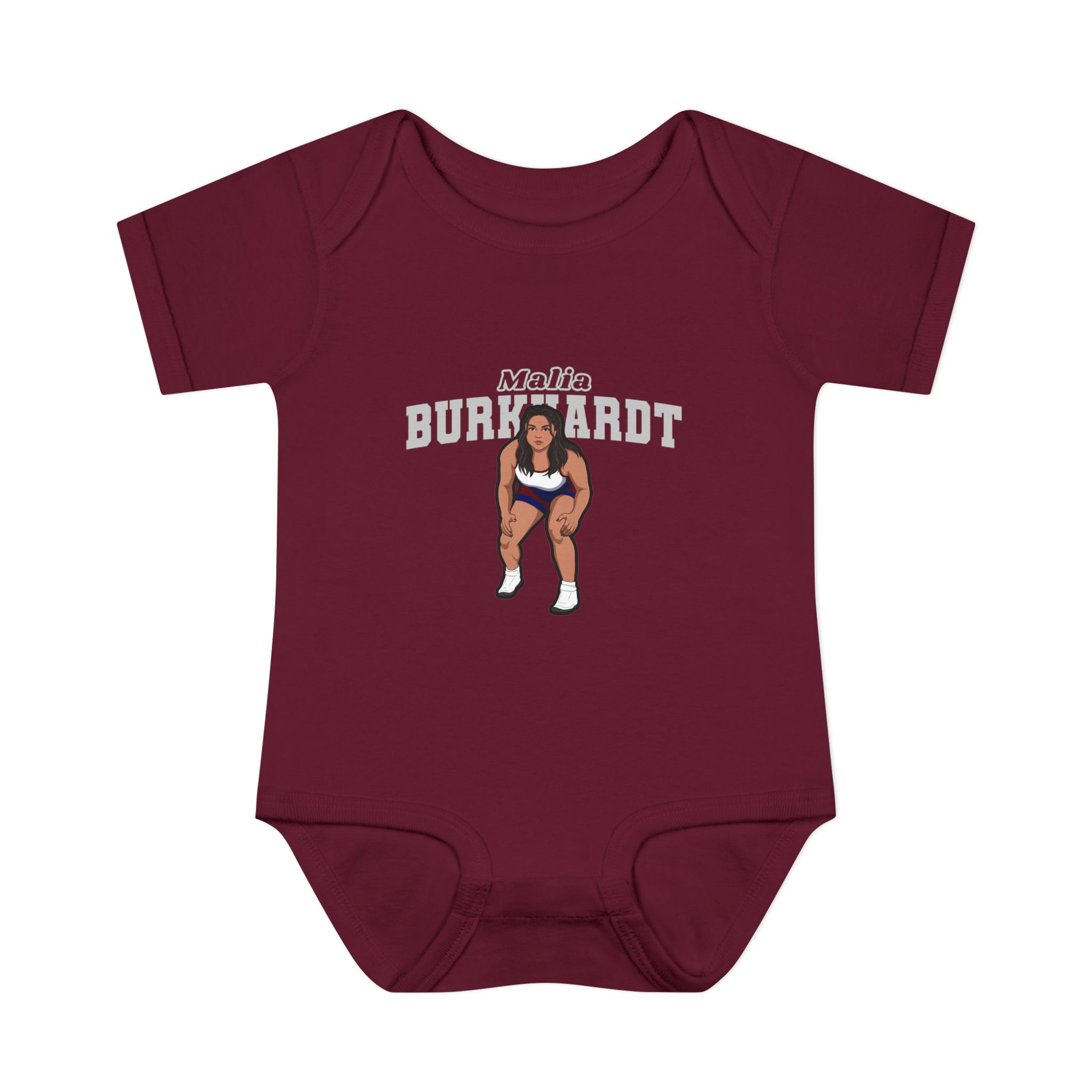 Baby Onesie — character_name_arch in Maroon