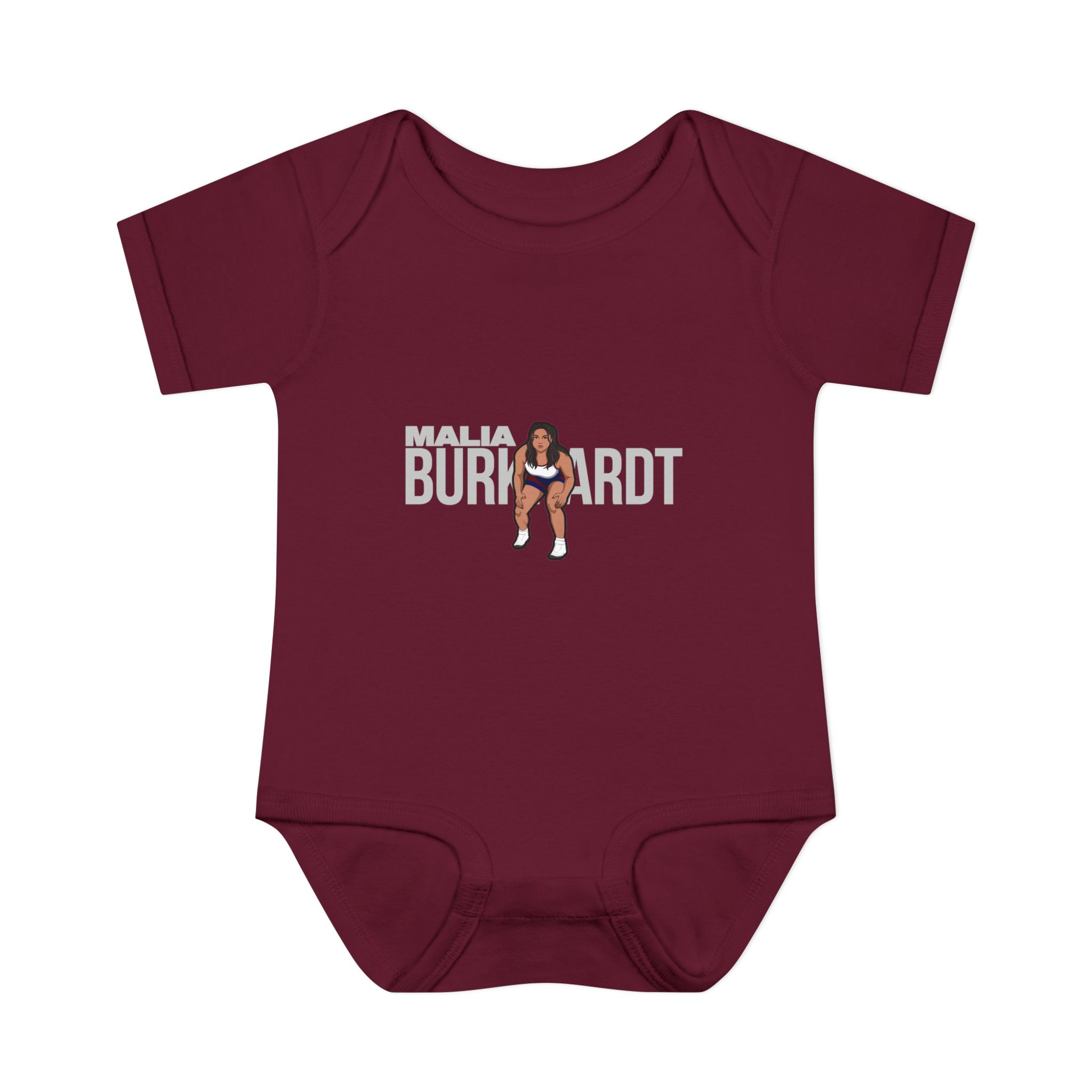 Baby Onesie — character_player_name in Maroon