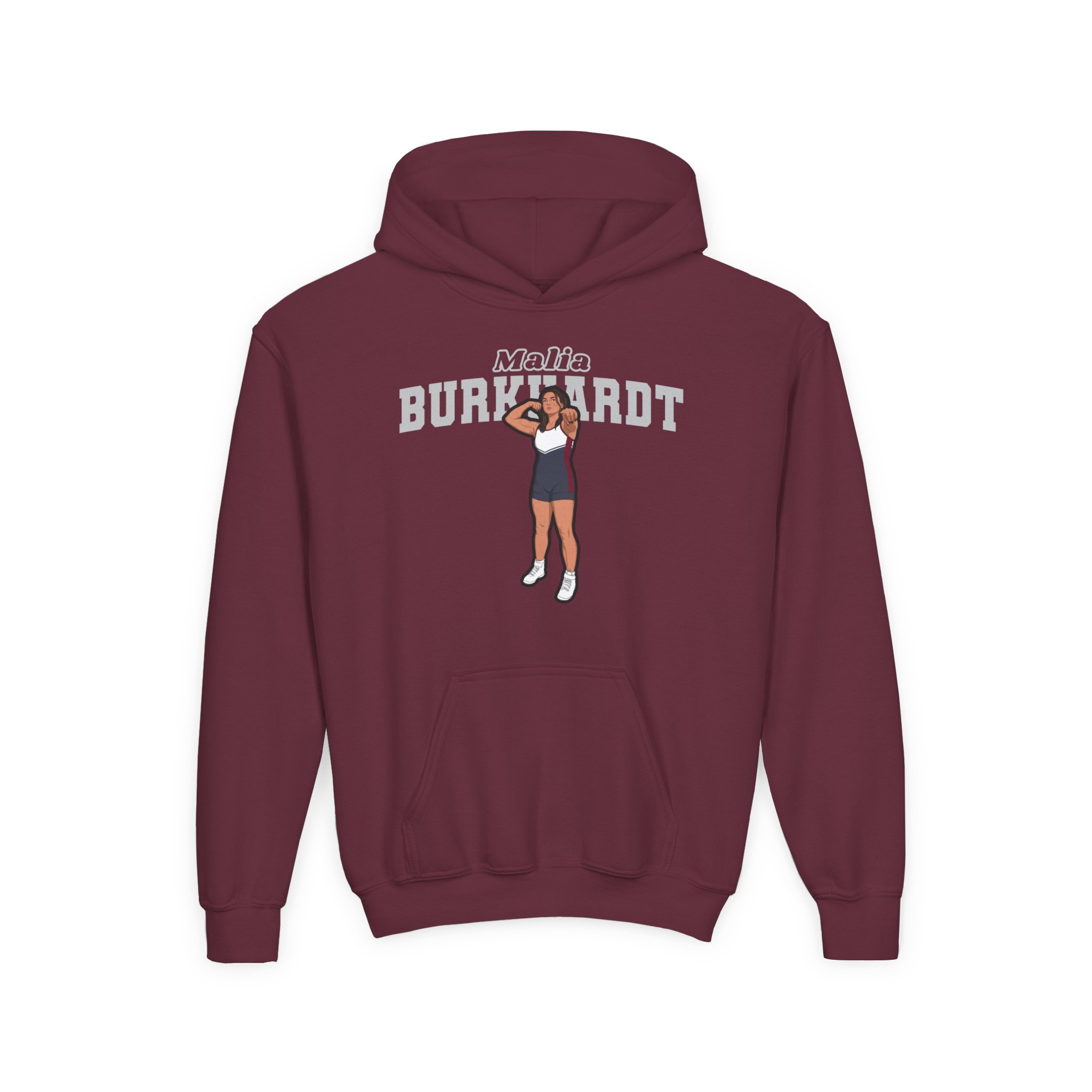 Youth Hoodie — character_name_arch in Maroon
