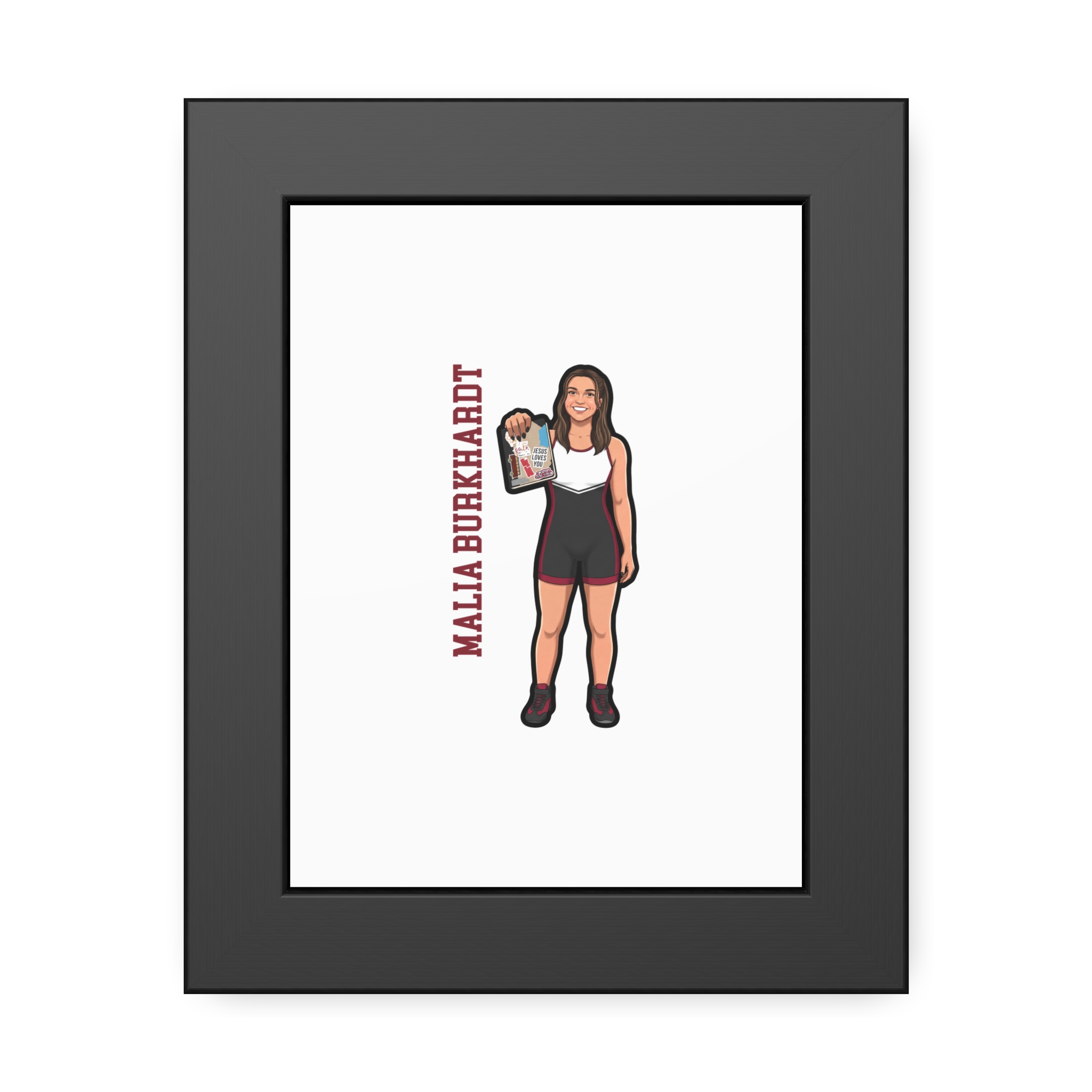 Framed Poster — character_name_vertical in Black