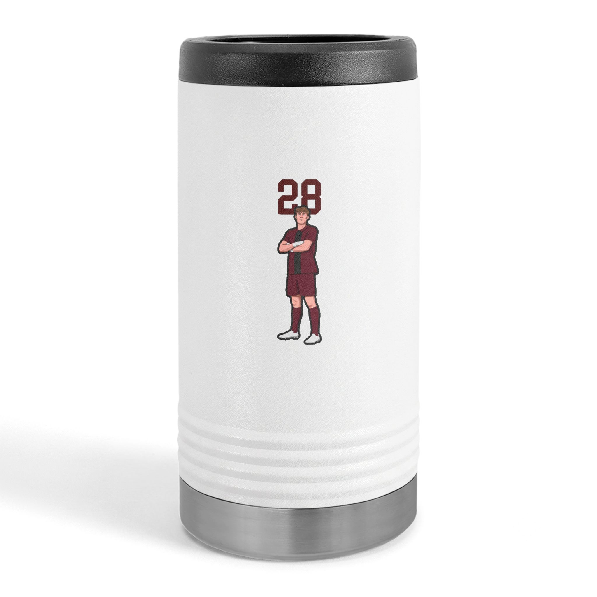 Slim Stainless Can Cooler — character_number_top in White
