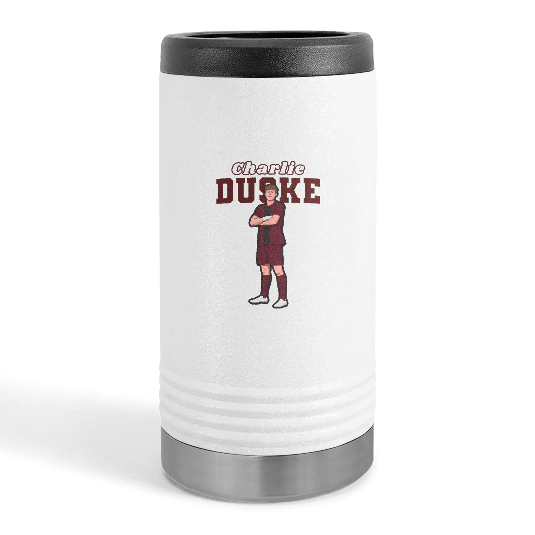 Slim Stainless Can Cooler — character_name_arch in White