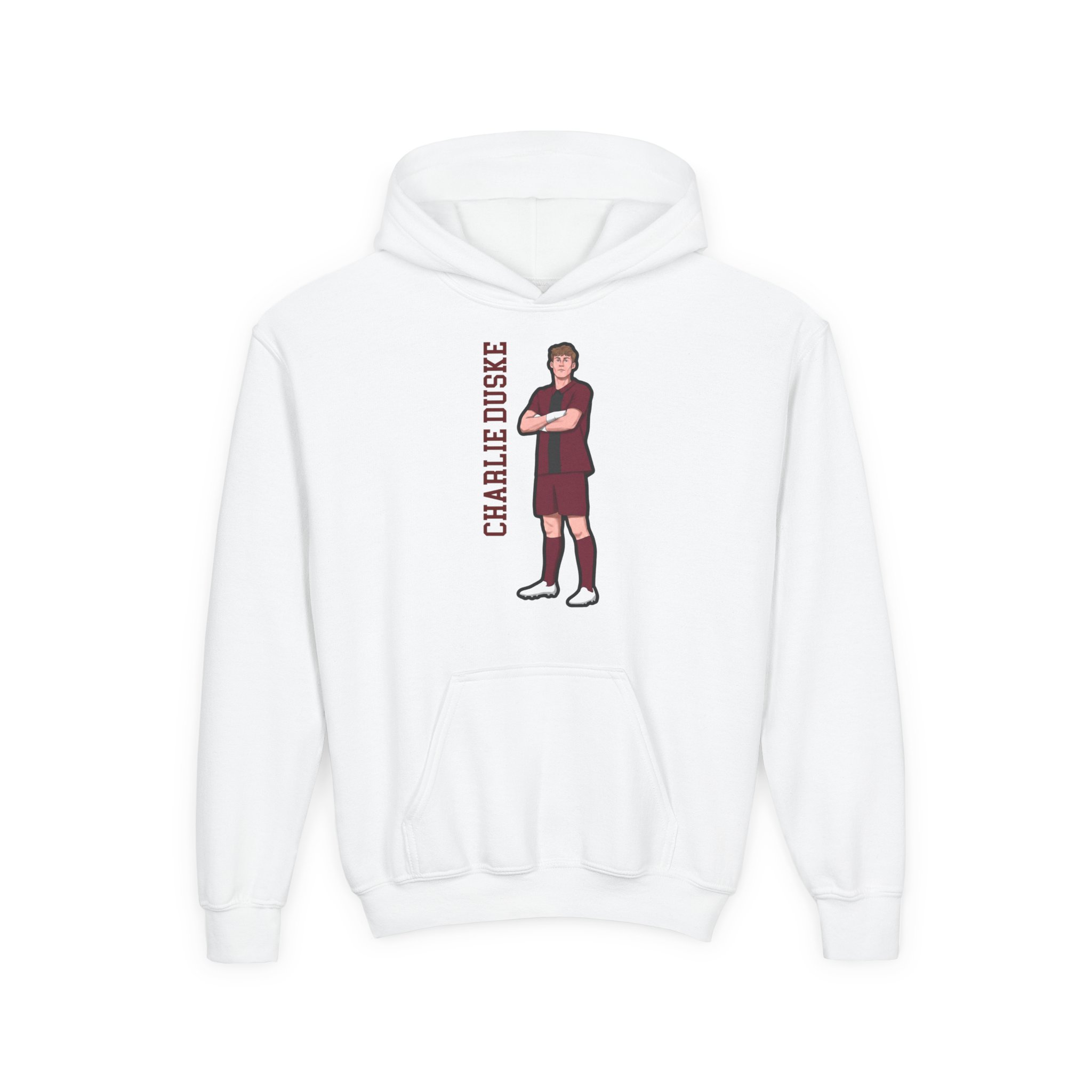 Youth Hoodie — character_name_vertical in White