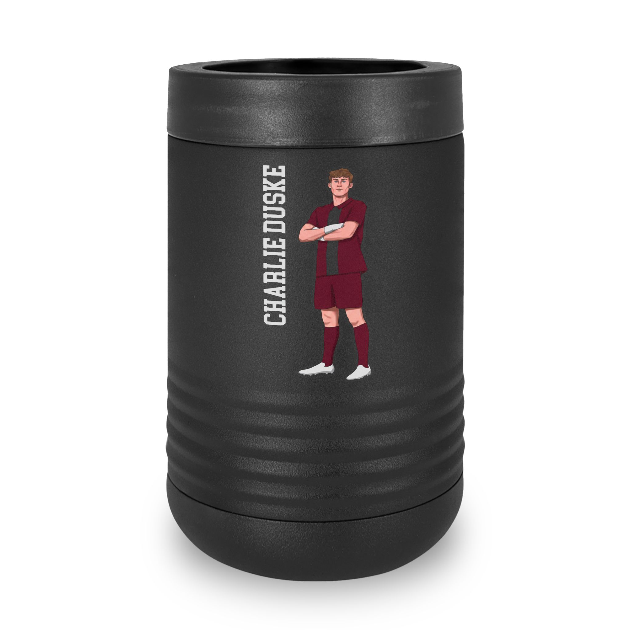 Stainless Can Cooler — character_name_vertical in Black
